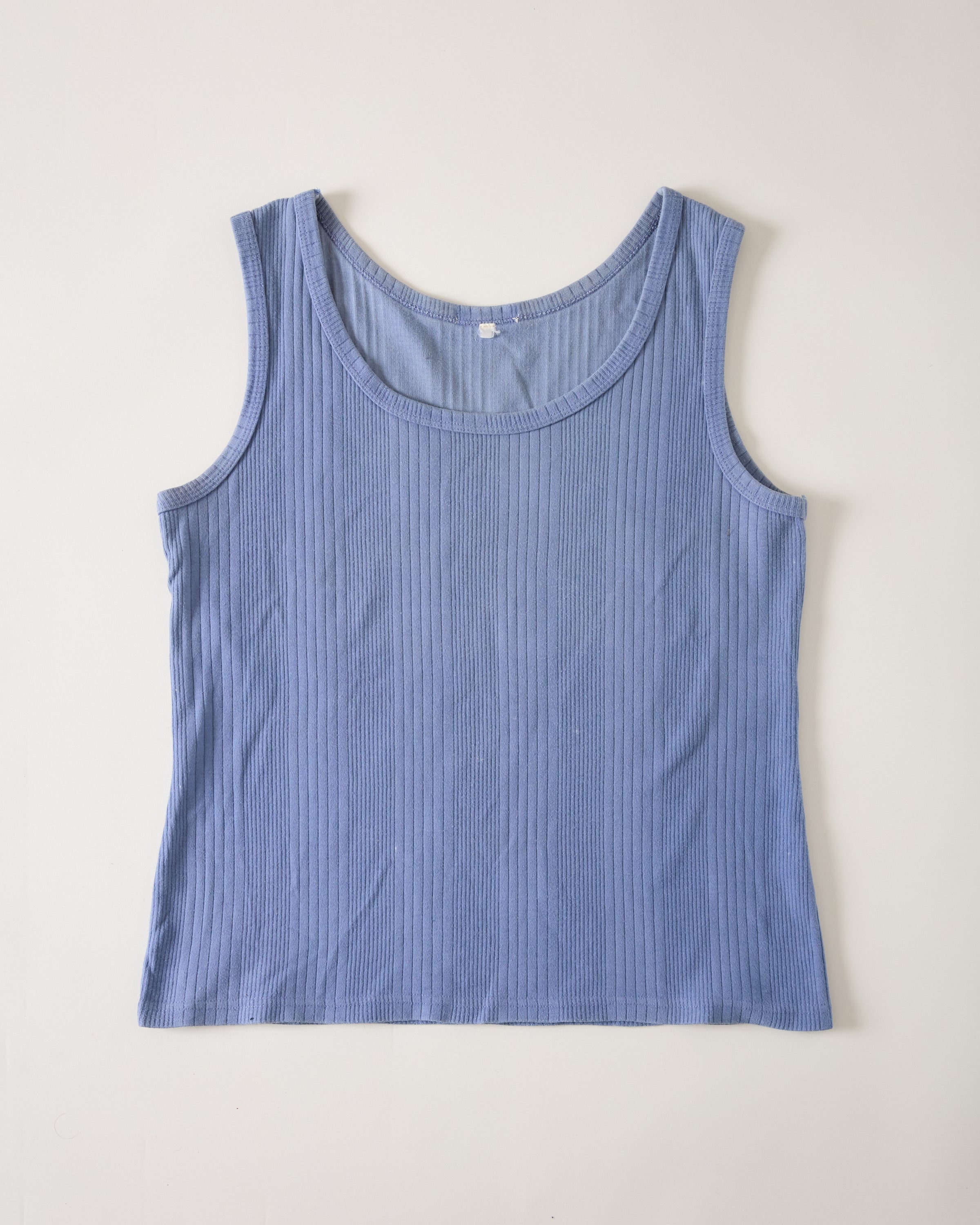 1950/60s Cropped-Fit Ribbed French Work Tank - Cornflower Blue - M