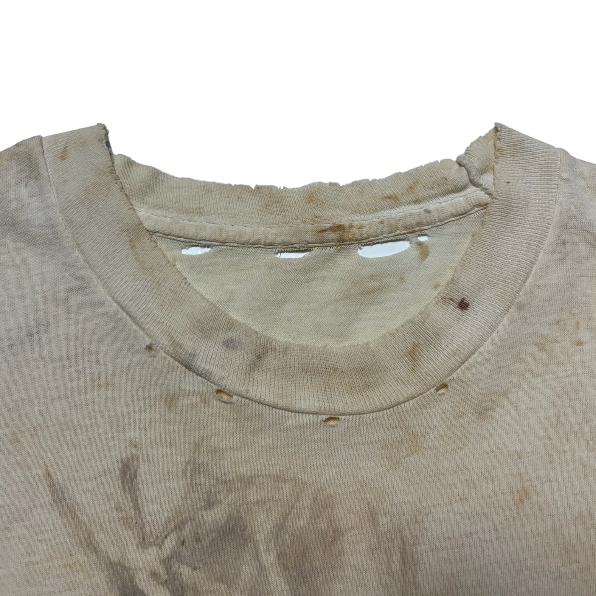 1970s Distressed Pocket T-Shirt - Stained/Aged White - M/L