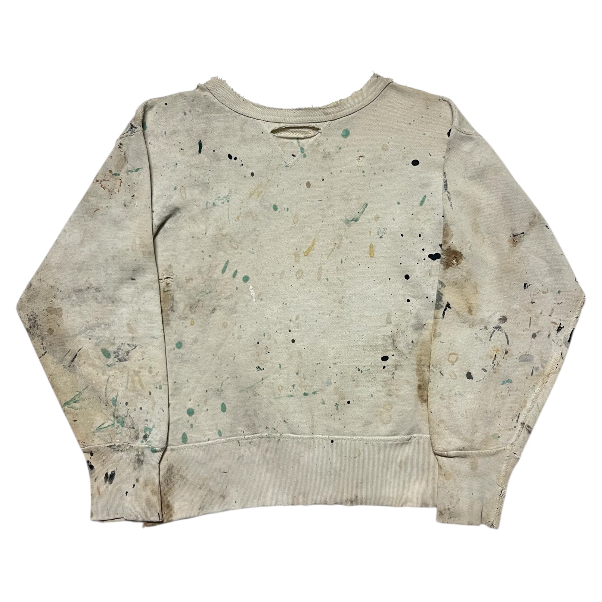 1950s Single-V Painter Distressed Crewneck Sweatshirt - Aged White - S/M