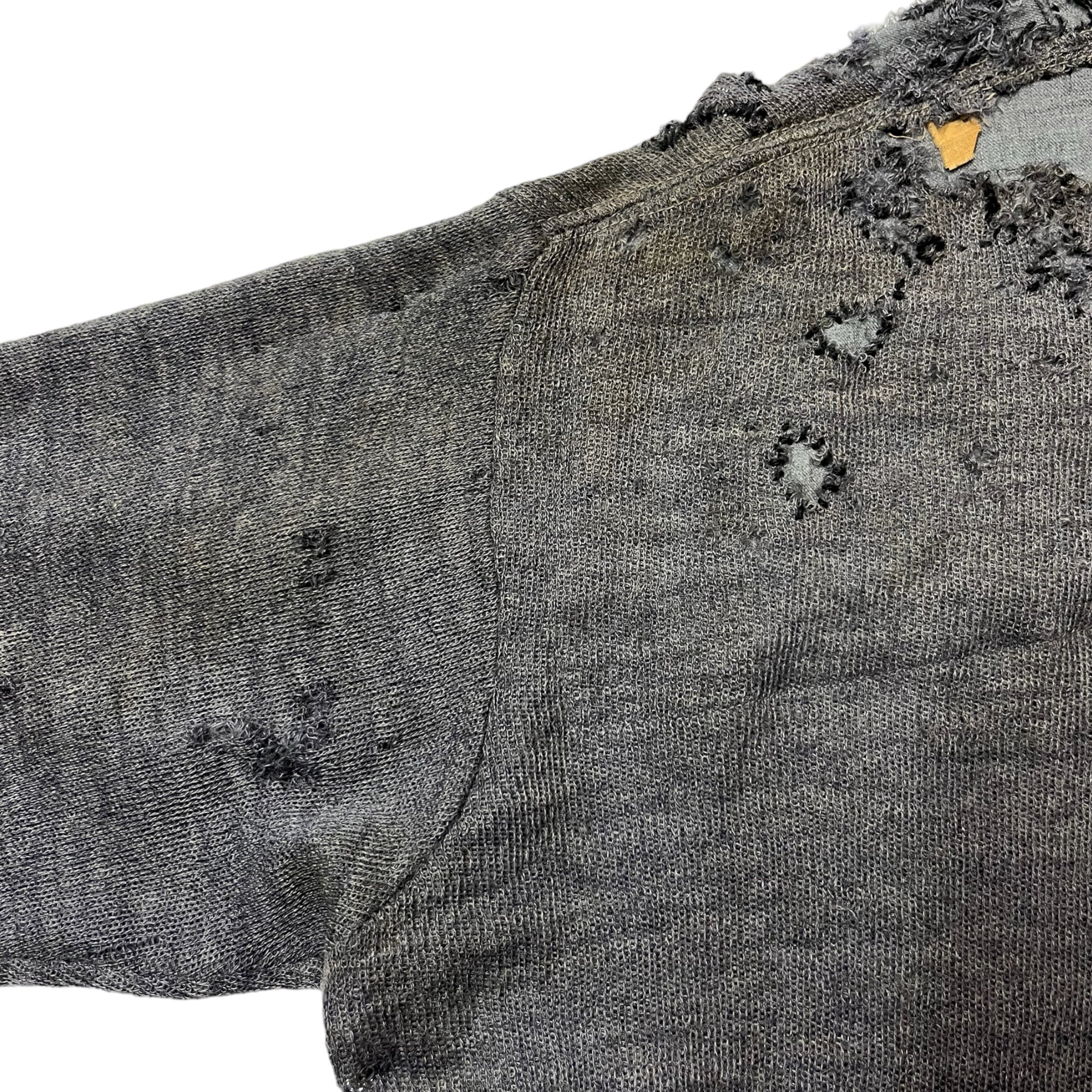 1950s Distressed Wool Cardigan With Extensive Repairs and Darning - Stone Grey - S