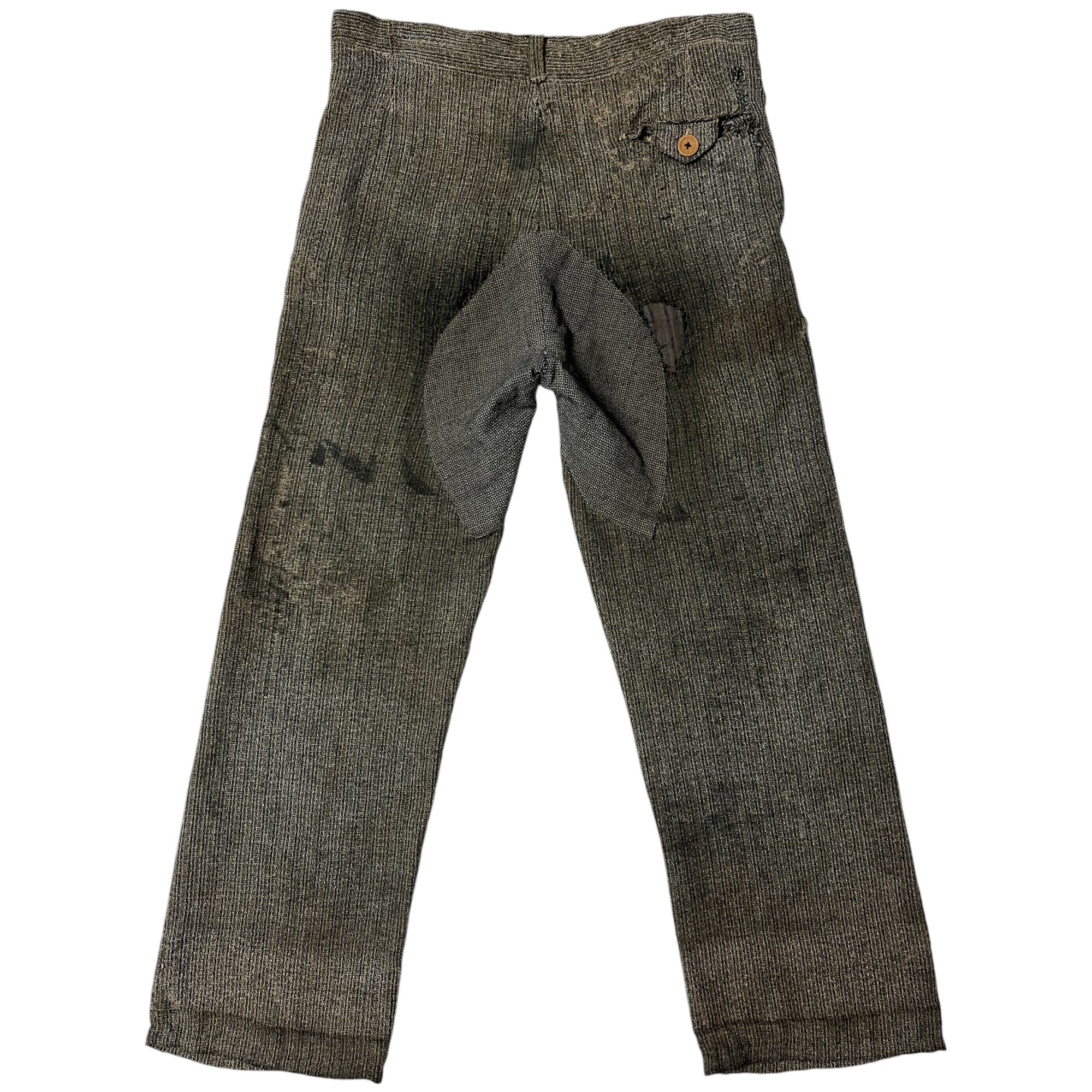 1900s/10s Distressed & Repaired Wool Trousers - Grey/Green -