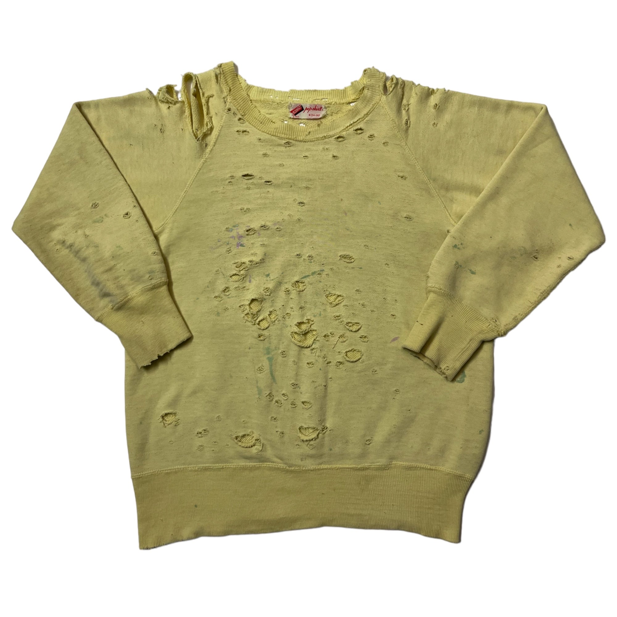 1950s Thrashed Akon Pepshirt Sweatshirt - Faded Butter Yellow - M/L