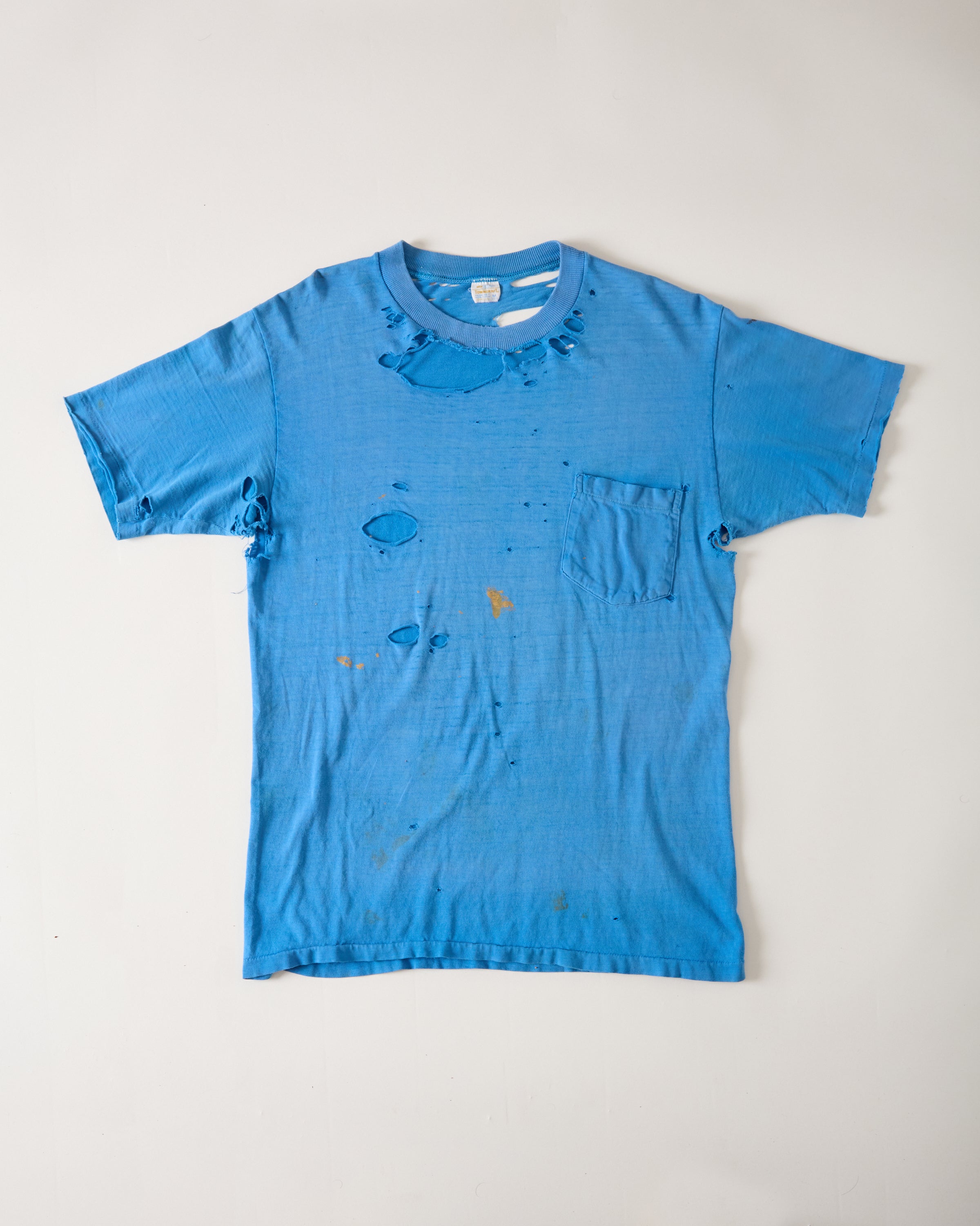 1970s Thrashed Pocket T-Shirt - Faded Olympic Blue - M/L