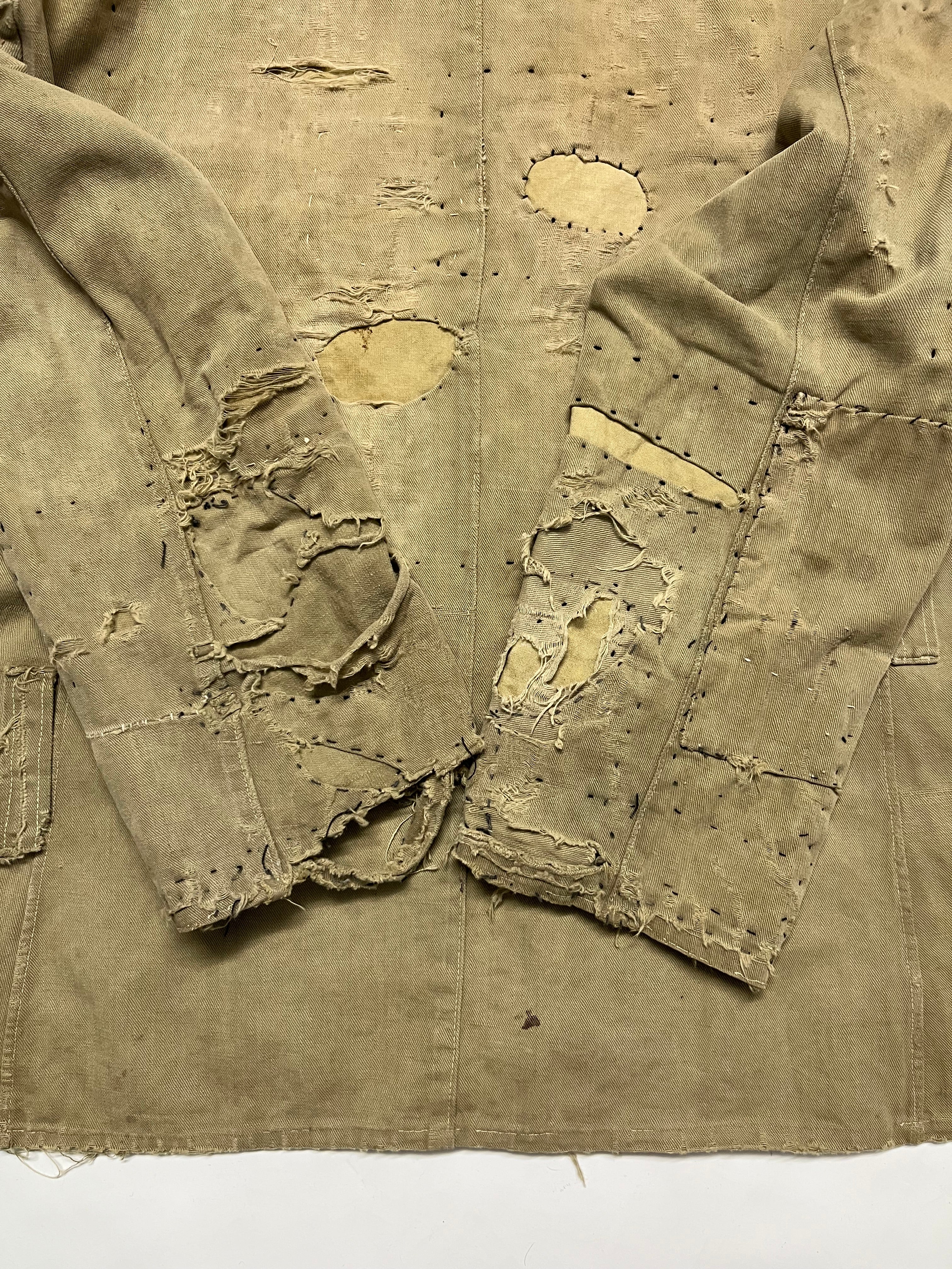 1940s Distressed & Repaired Military Bush Jacket - Khaki/Light Drab - S