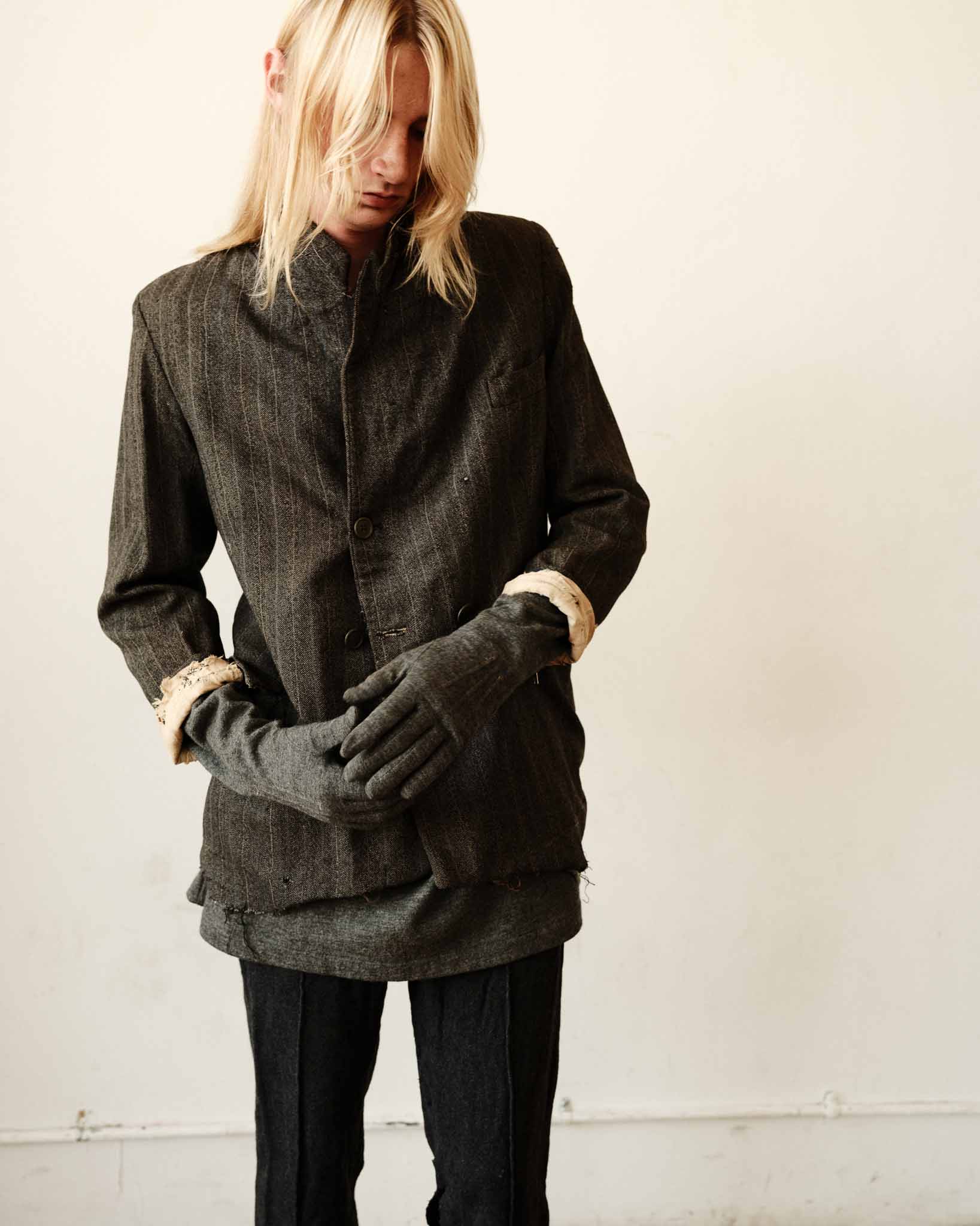 1920s Distressed French Suit Jacket - Dark Grey - 40S