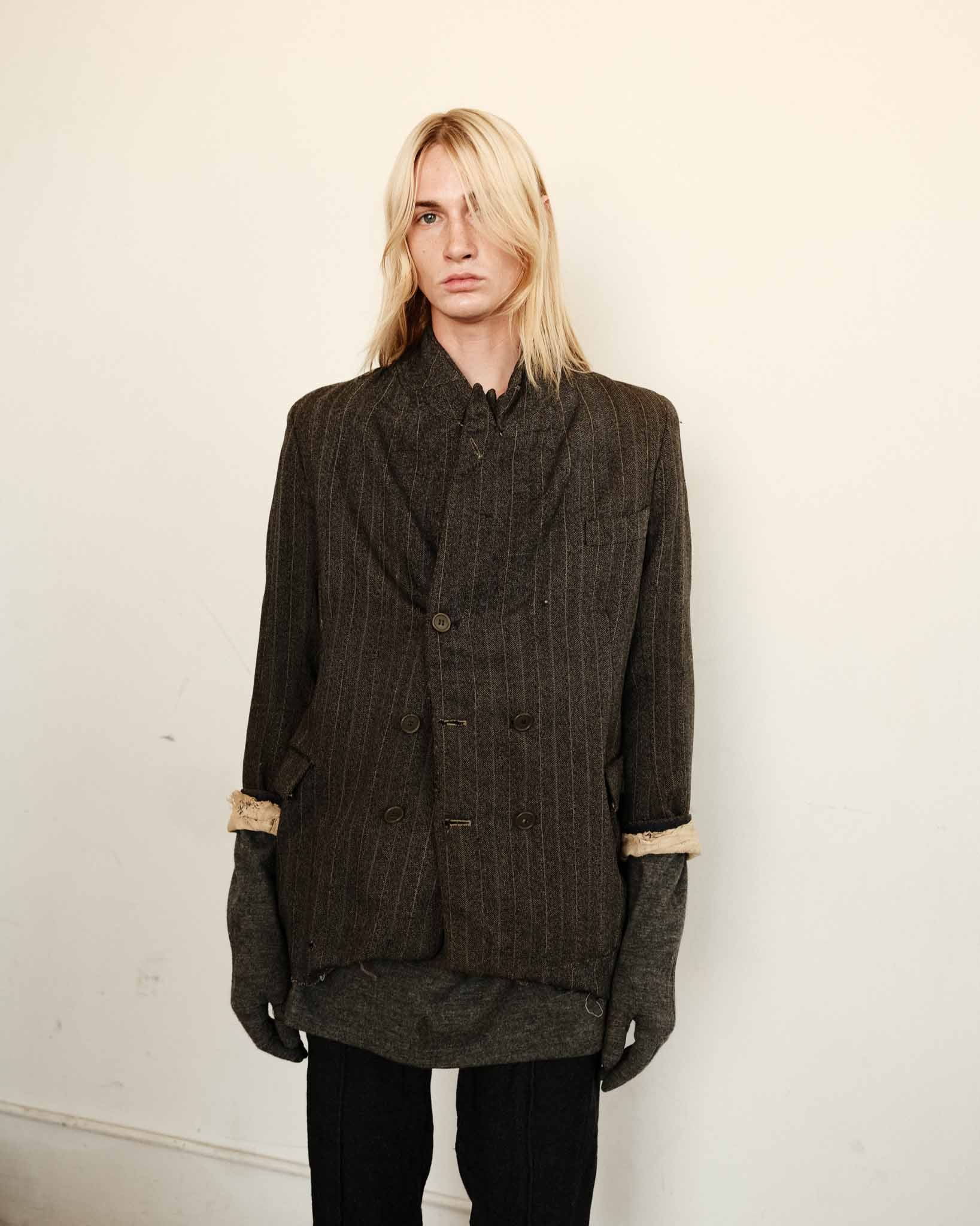 1920s Distressed French Suit Jacket - Dark Grey - 40S