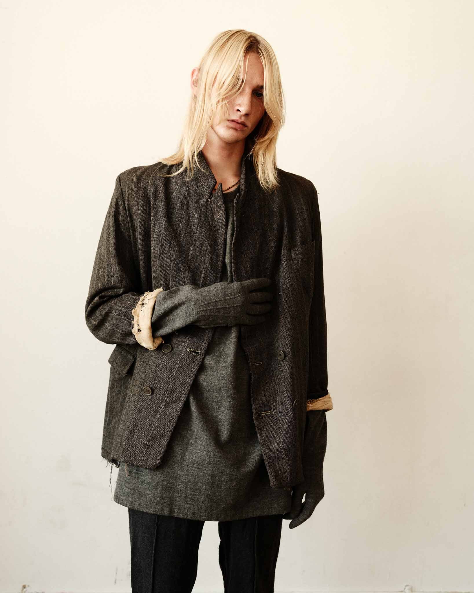 1920s Distressed French Suit Jacket - Dark Grey - 40S