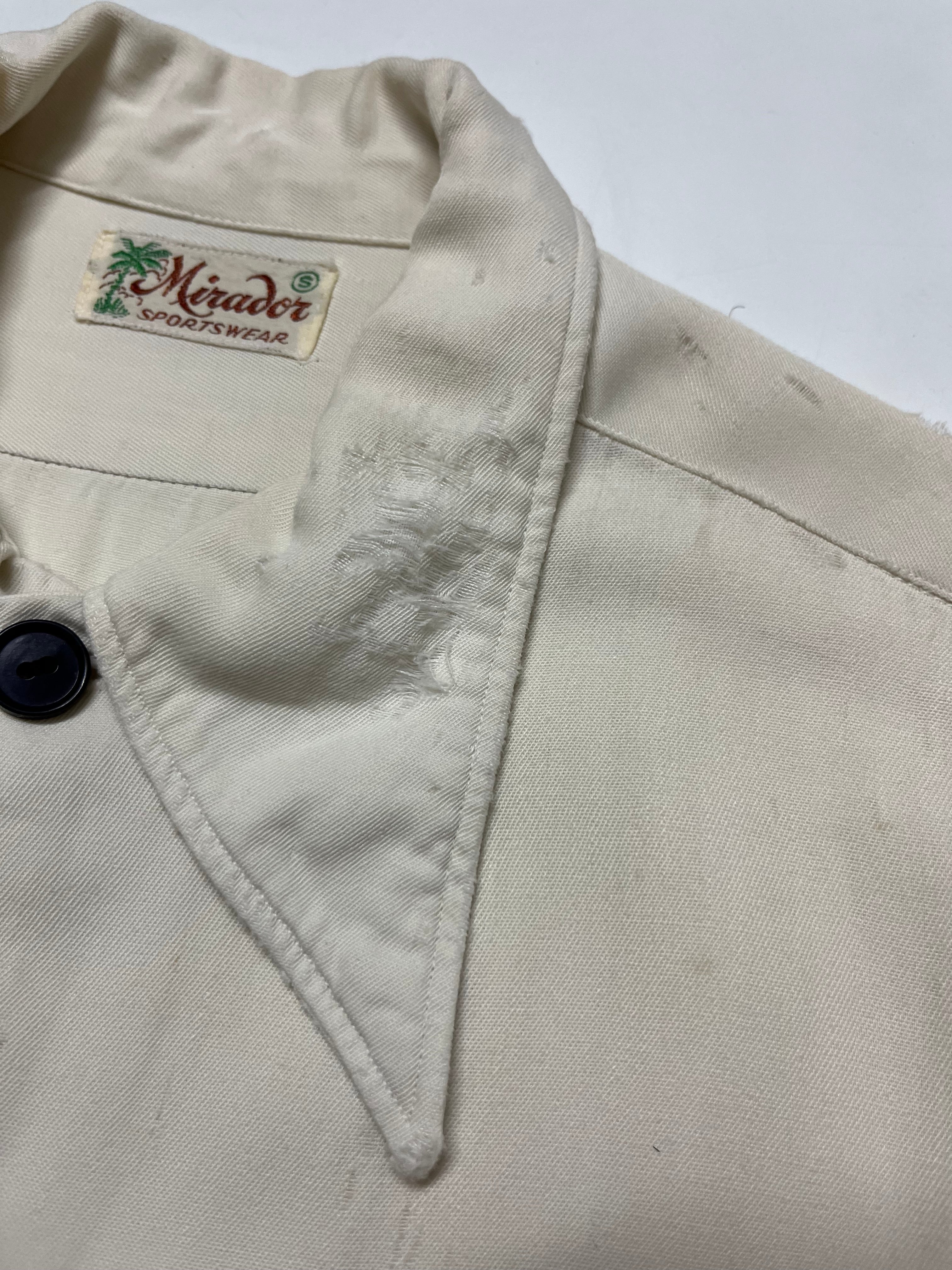 1950s Distressed Gabardine Button Up Shirt - Milk/Desert White - S/M