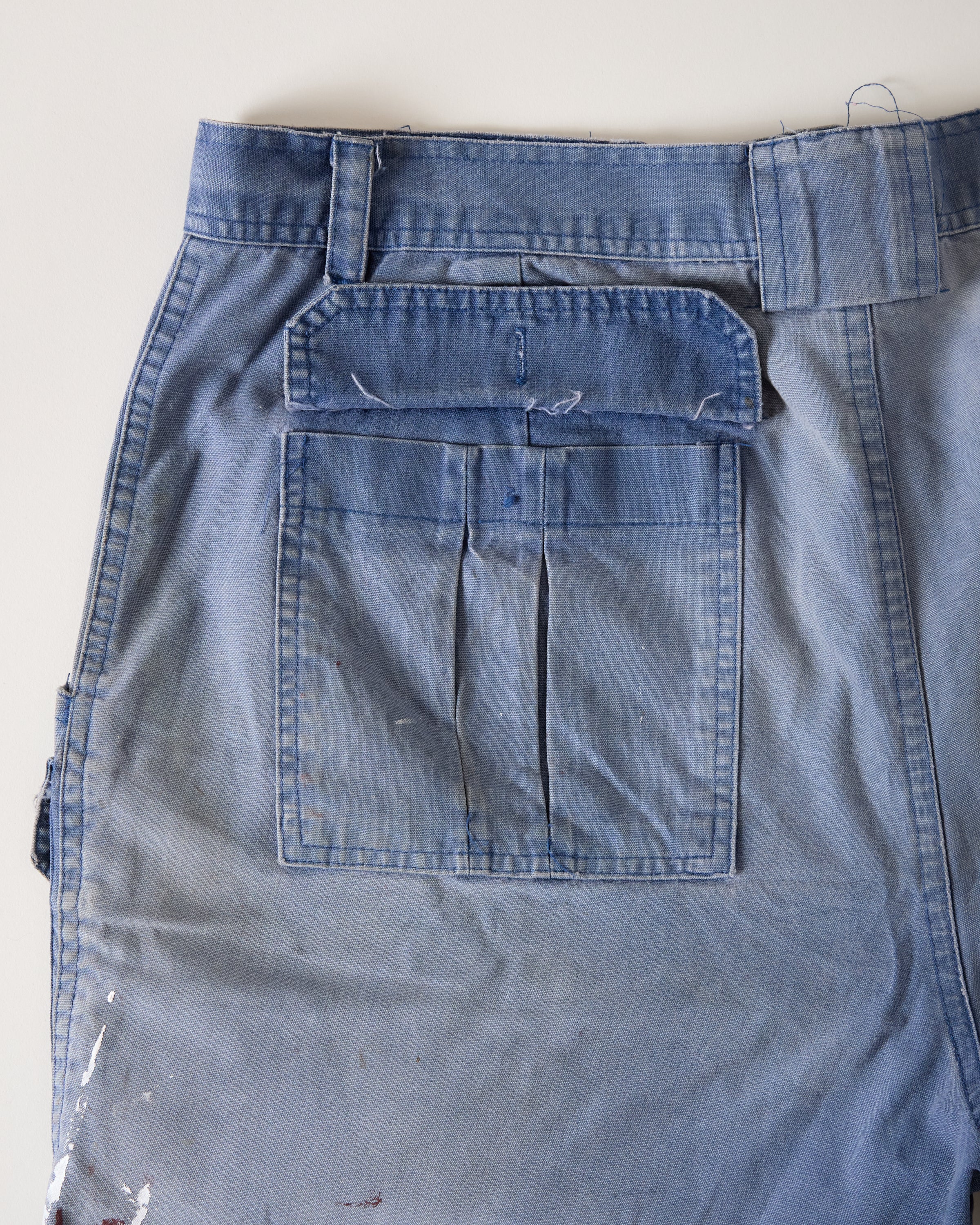 1980s Distressed Cargo Shorts with Denim Patch Repairs - Faded Blue - 36”