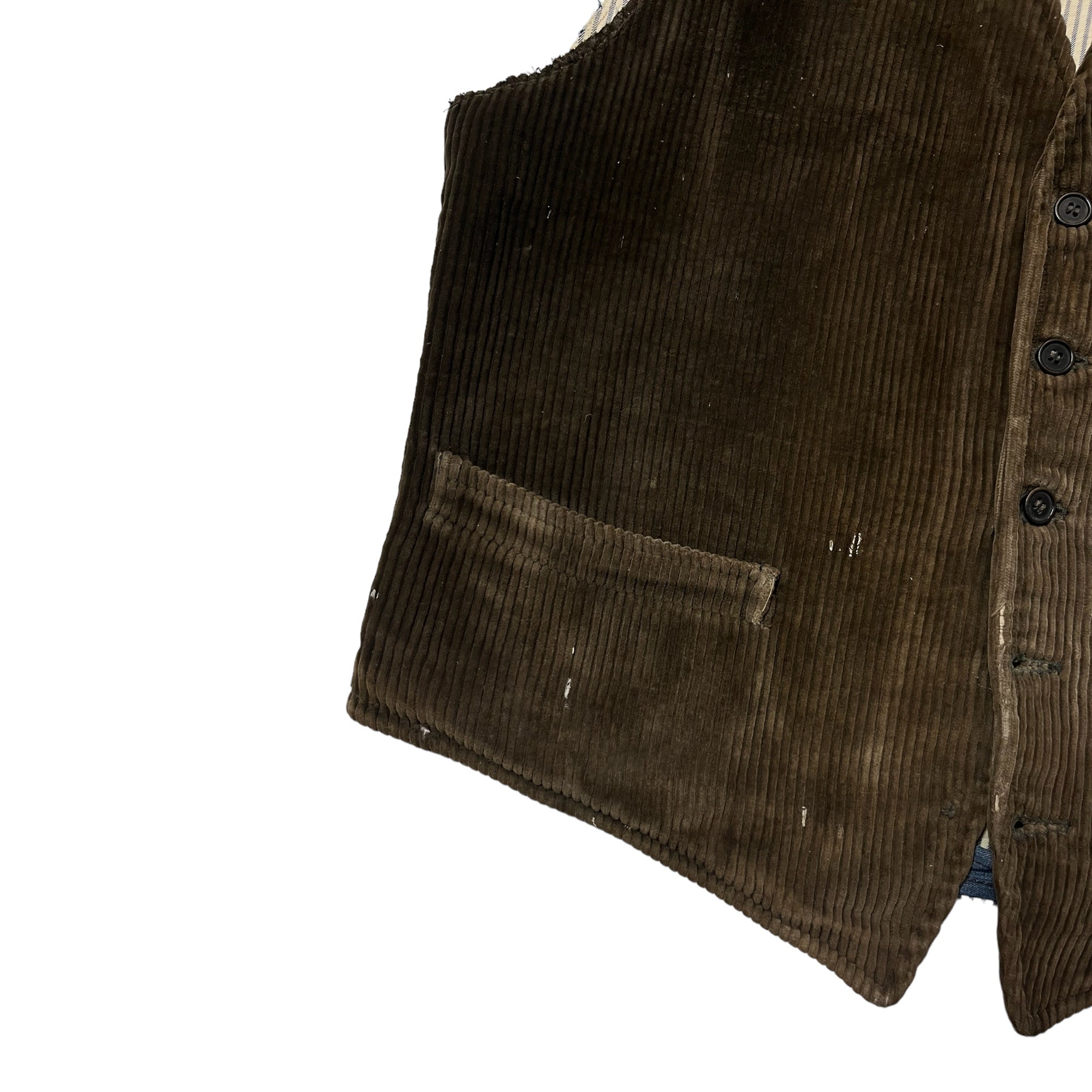 1920s/30s French Corduroy Vest with Replaced ‘Napkin’ Back - Coffee Brown -  S