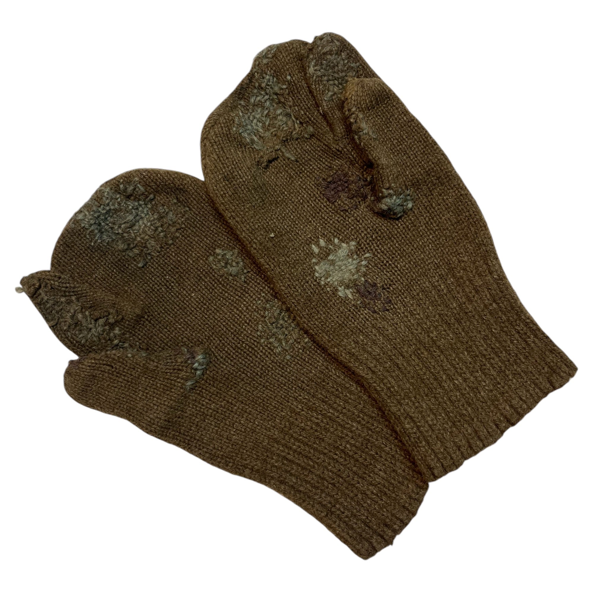 Extensively Repaired WWI/WWII Trigger Finger Gloves - Olive Drab - OSFA