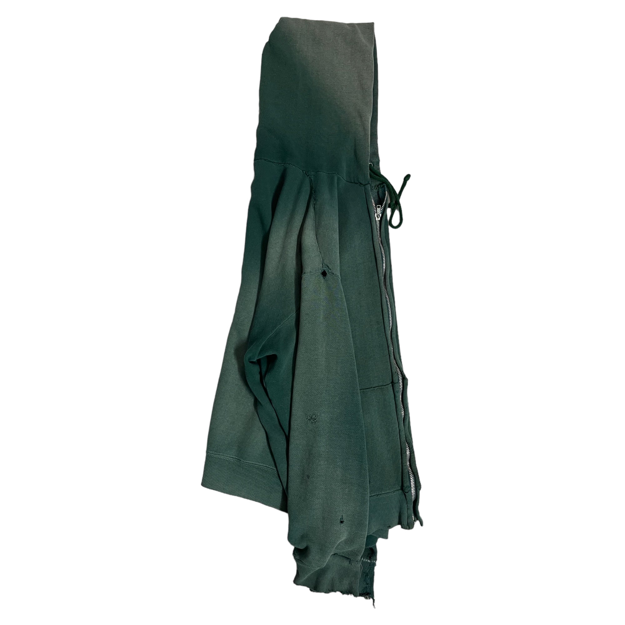 Sun Faded Early ‘70s Zip Hoodie With Repairs - Faded Green - S/M