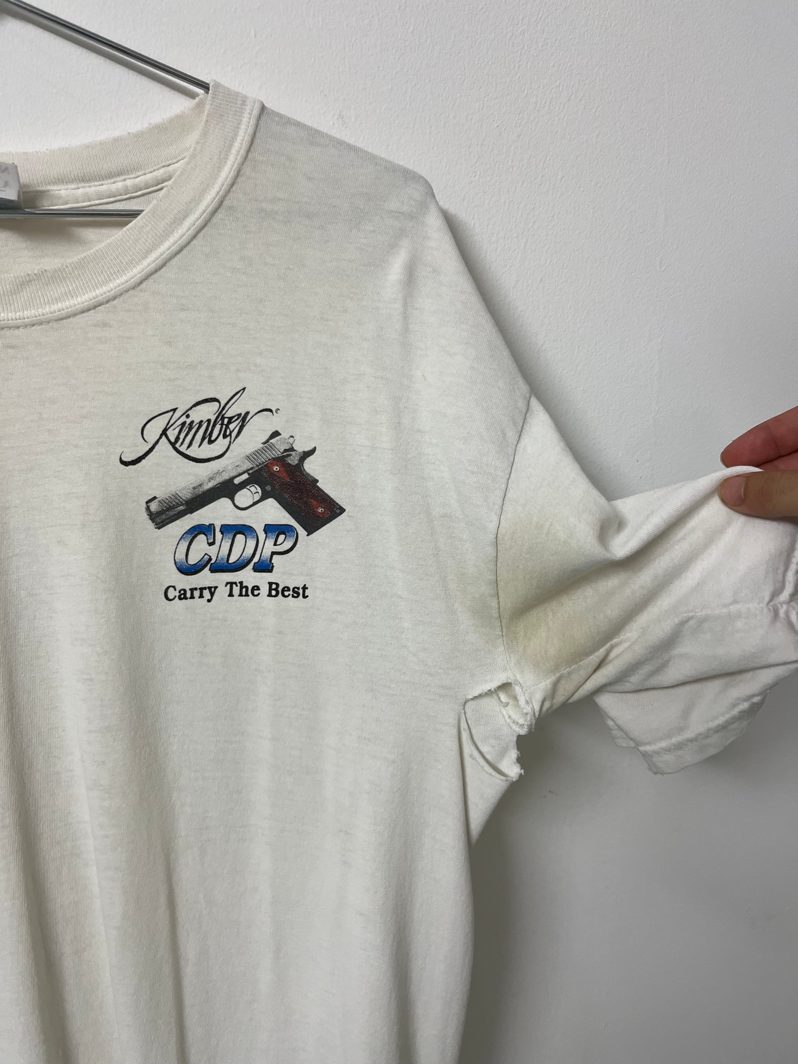 1990s Kimber CDP ‘Carry the Best’ Gun Distressed T-Shirt - Aged White - L/XL