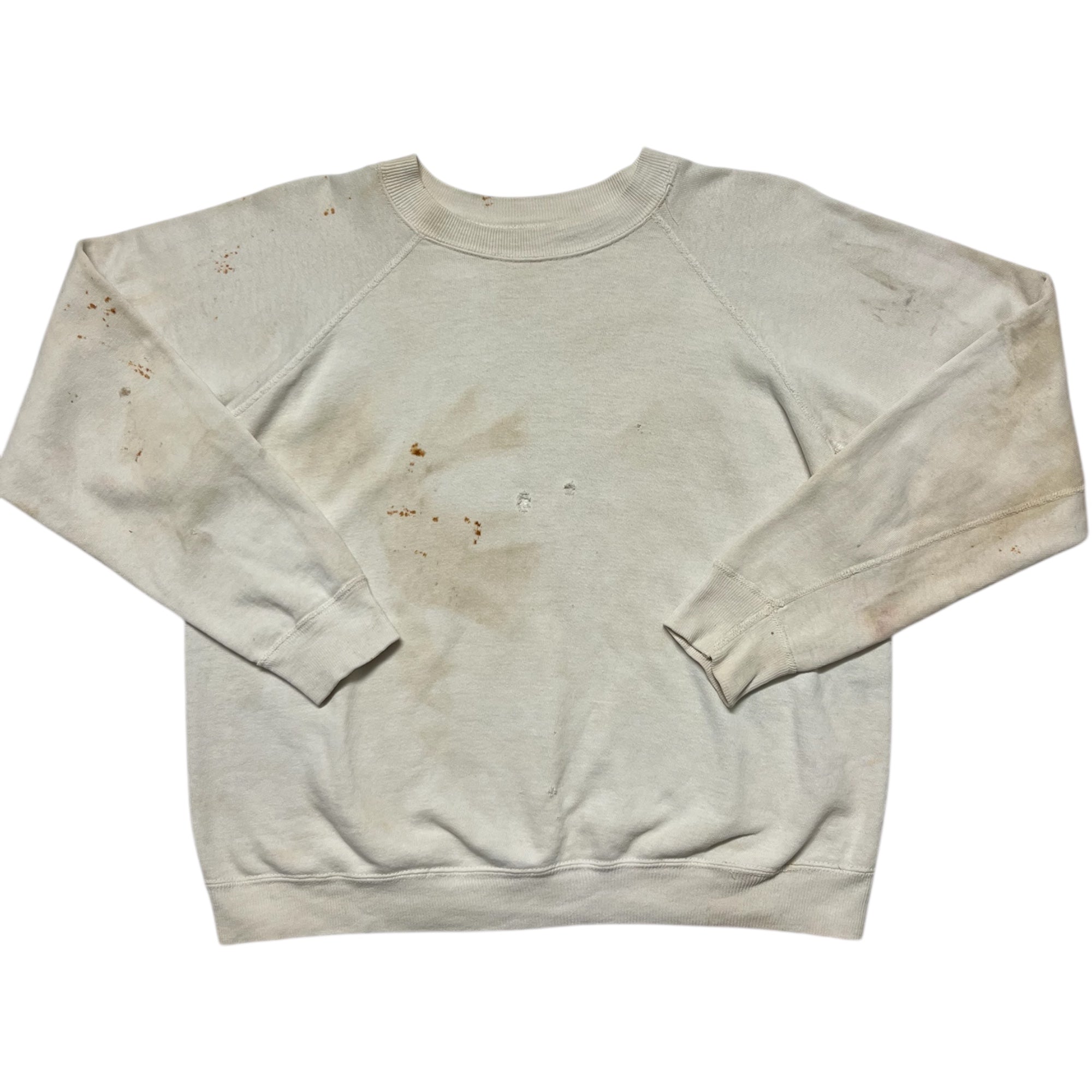 1960s Distressed White Raglan Crewneck Sweatshirt - Aged White - M