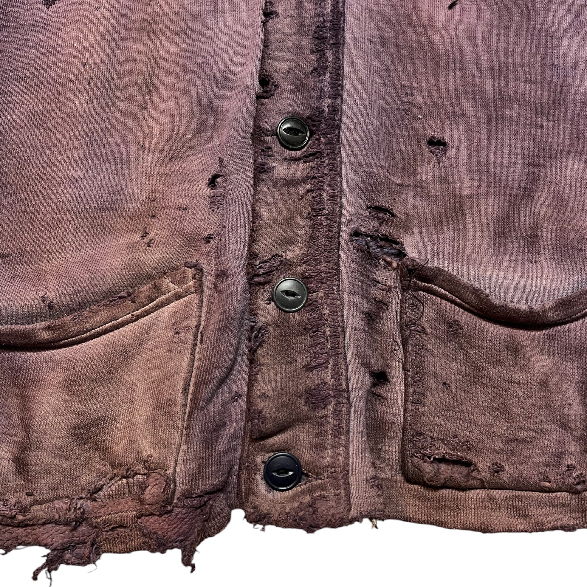 1940s Tremendous ‘Sun Fade’ Distressed Sweatshirt Cardigan - Faded Purple - M/L