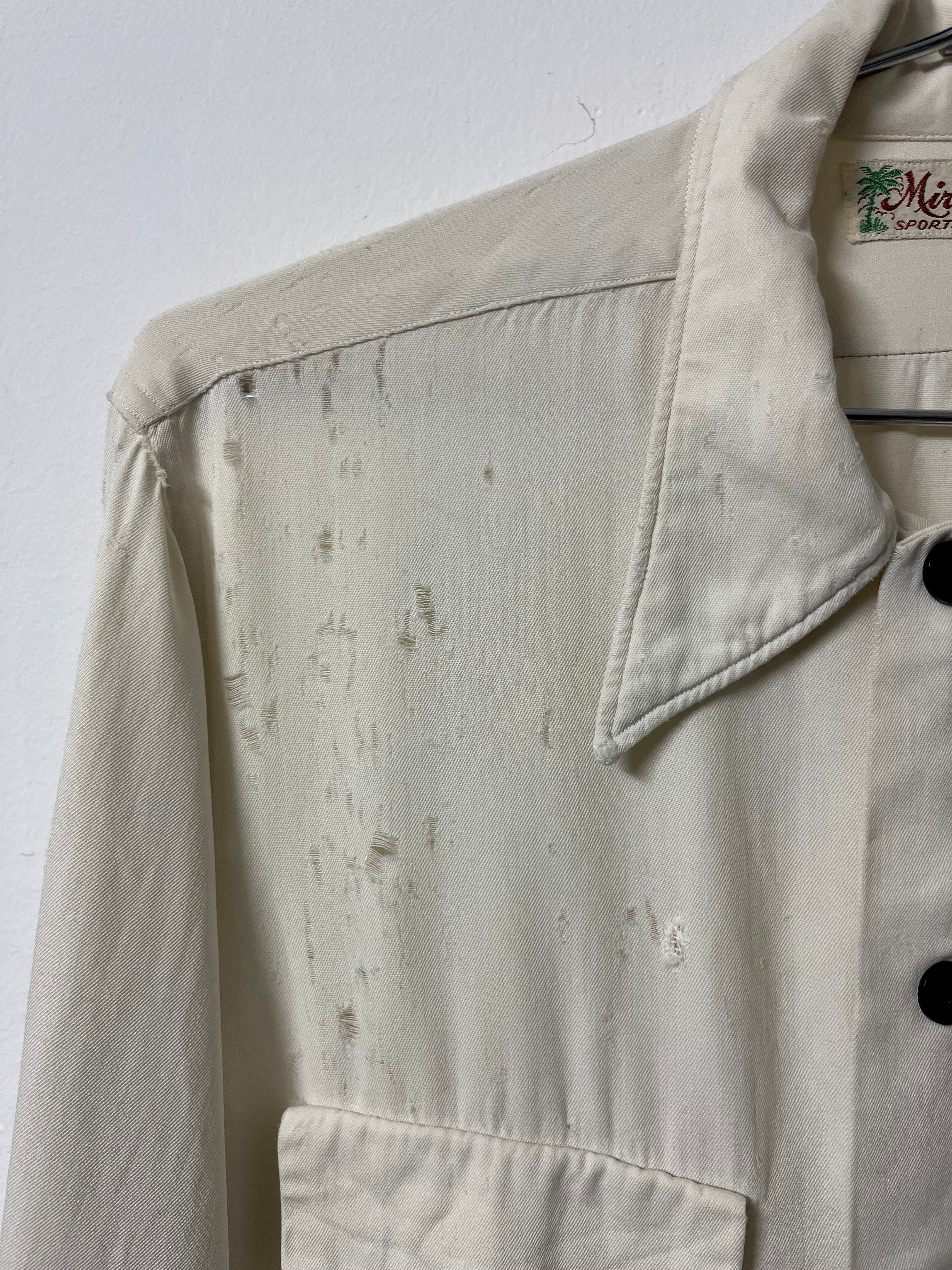 1950s Distressed Gabardine Button Up Shirt - Milk/Desert White - S/M