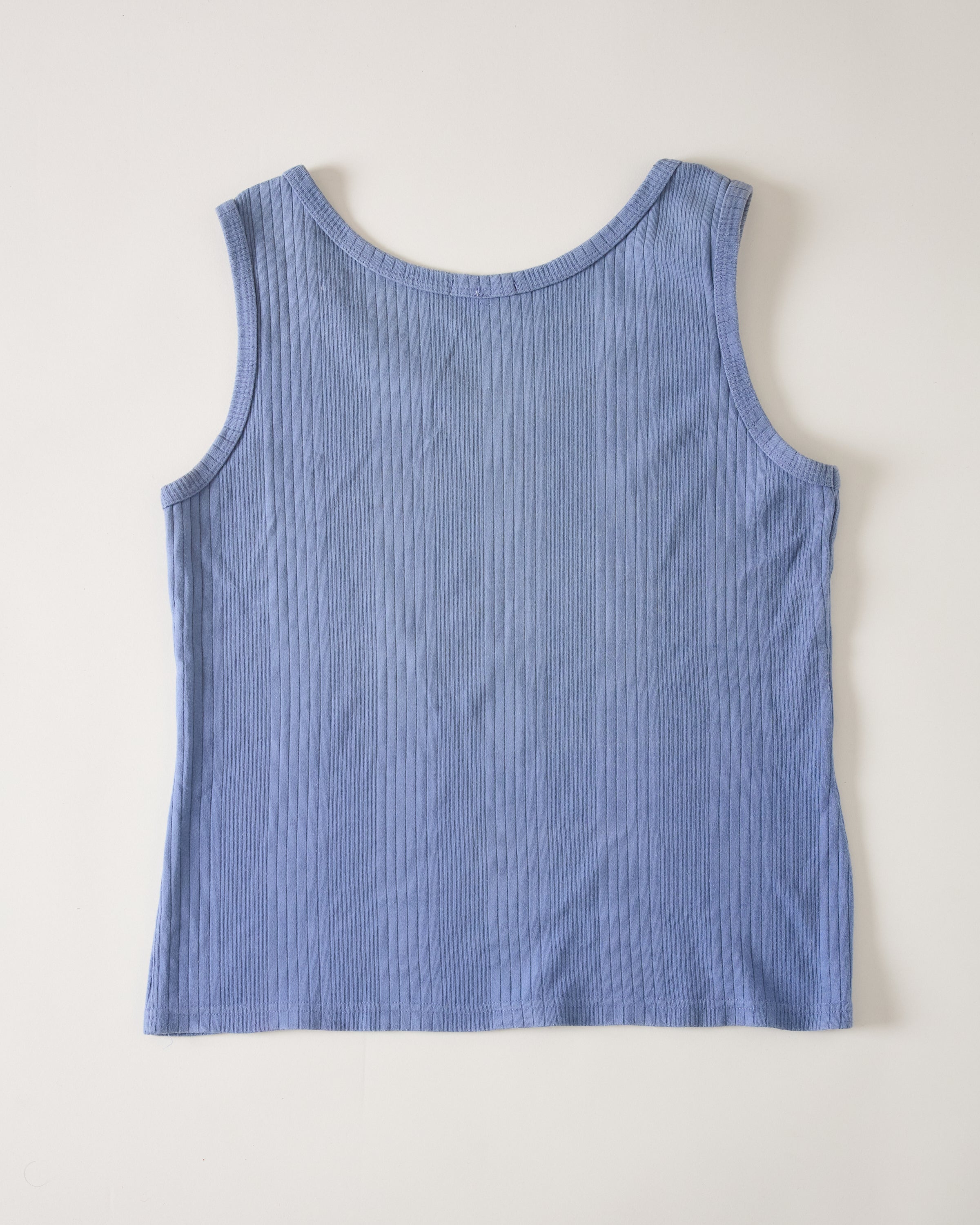 1950/60s Cropped-Fit Ribbed French Work Tank - Cornflower Blue - M