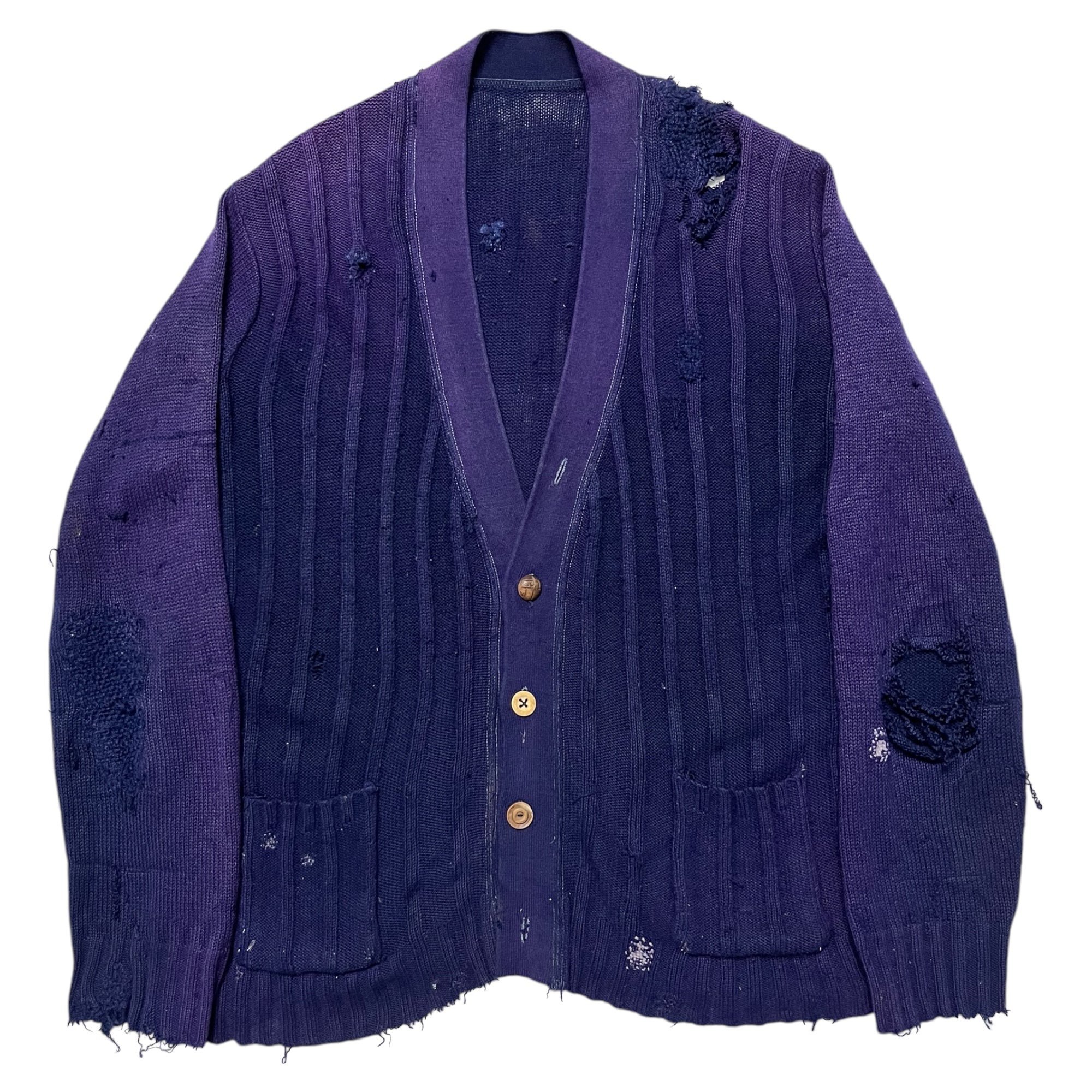 1940s/50s Sun Faded Cardigan With Darned Repairs - Faded Vivid Purple - M