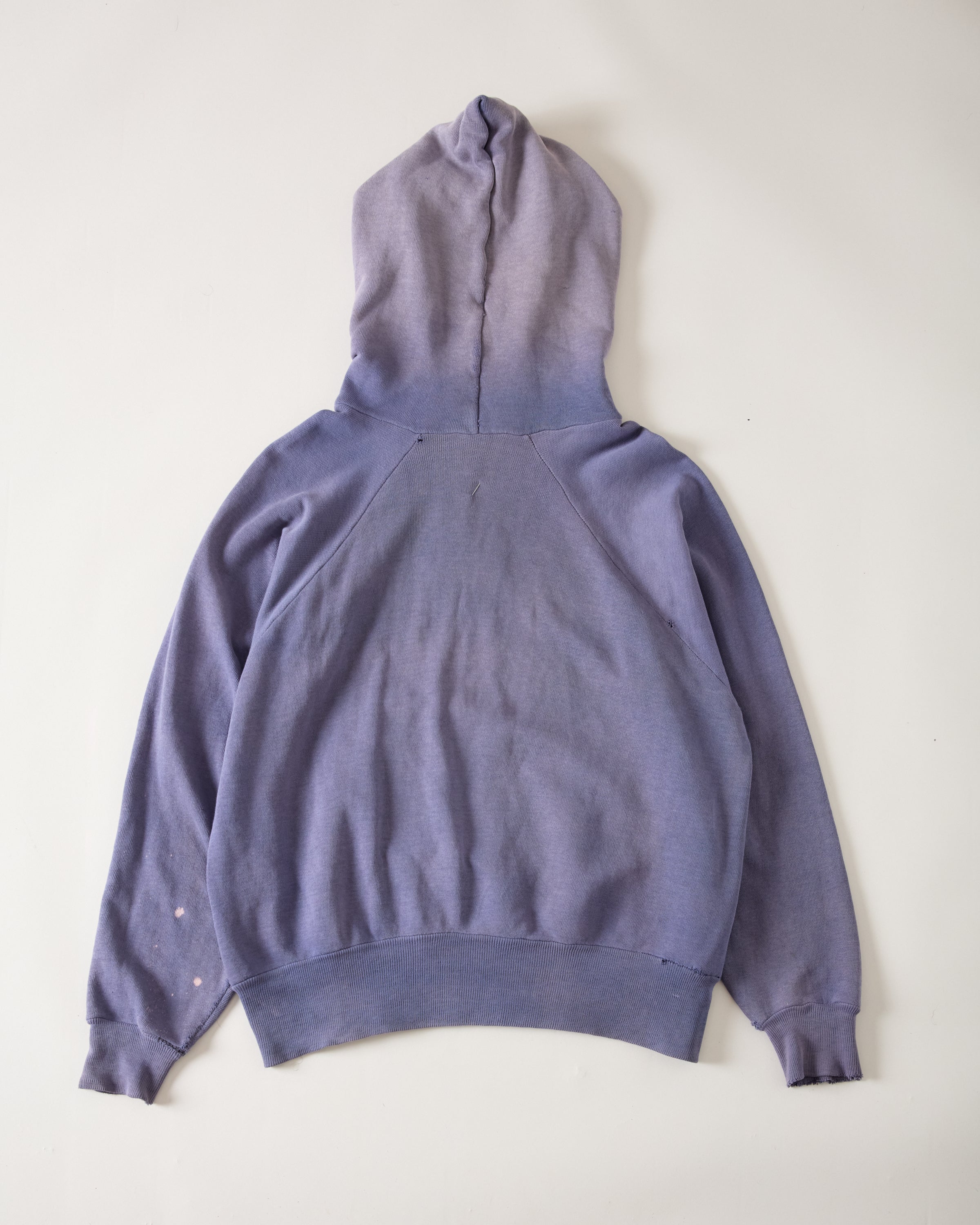 1960s Distressed & Repaired Hooded Raglan-Cut Sweatshirt - Faded Navy/Eggplant - M/L