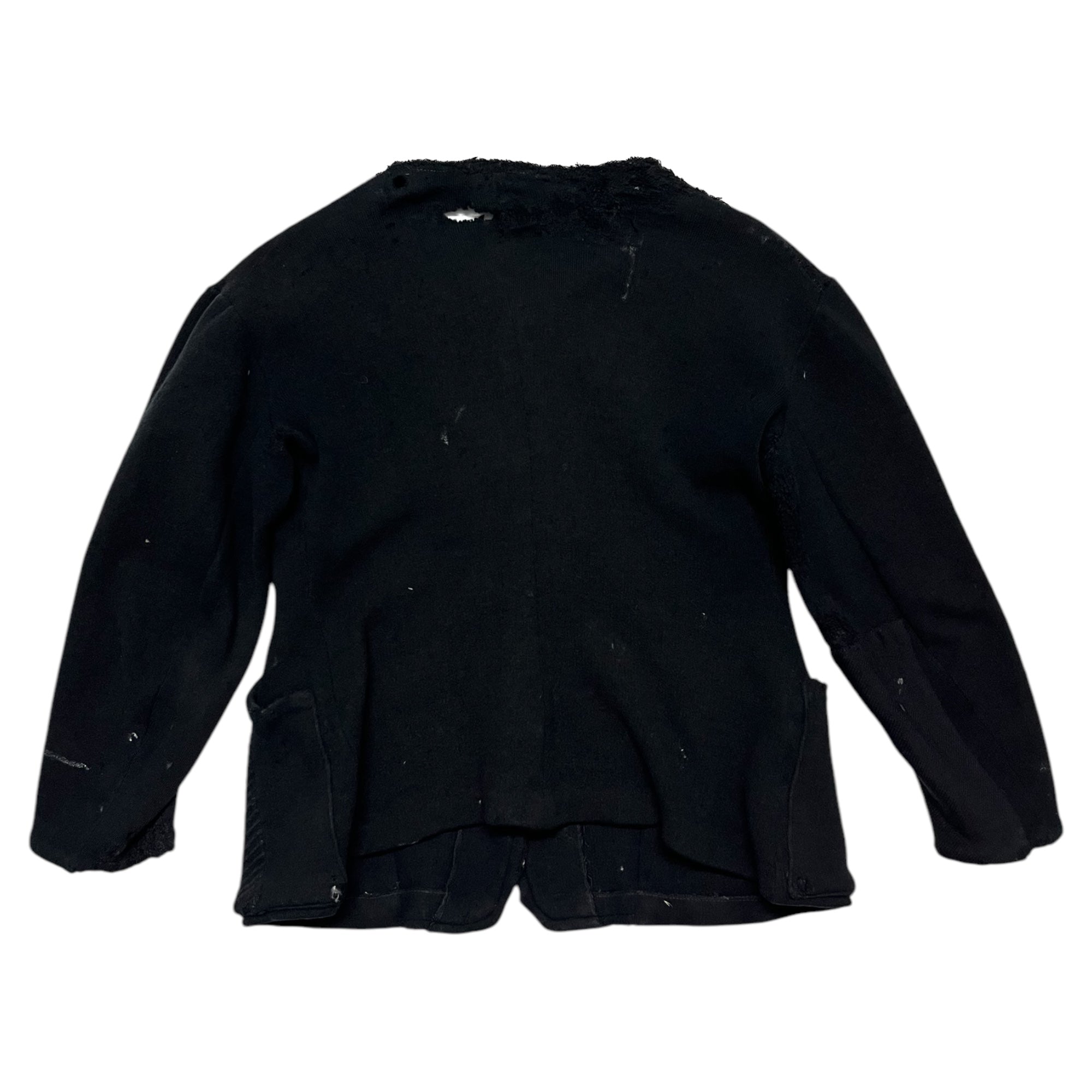 1930s French Wool Cardigan with Unusual Pockets & Repairs - Black/Faded Black - S