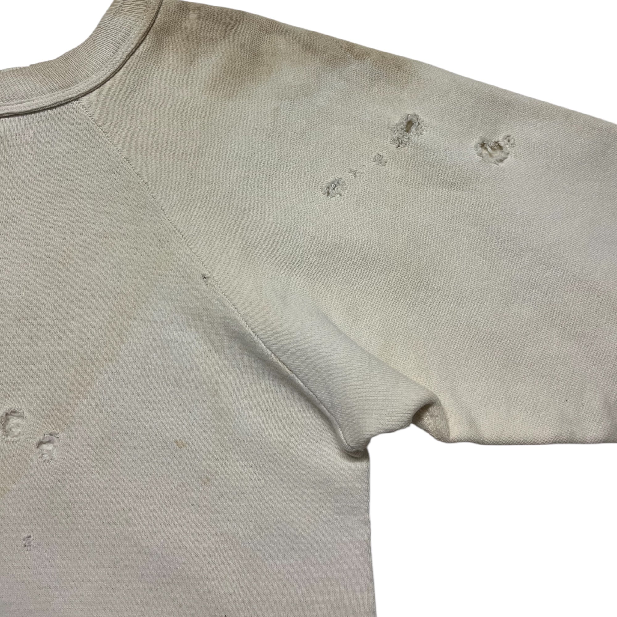1960s Distressed White ‘Wind Shield’ Raglan Crewneck Sweatshirt - Aged White - M/L