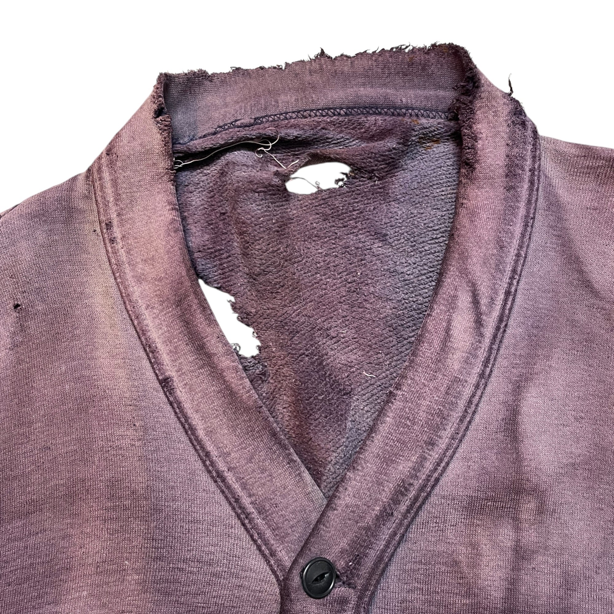 1940s Tremendous ‘Sun Fade’ Distressed Sweatshirt Cardigan - Faded Purple - M/L