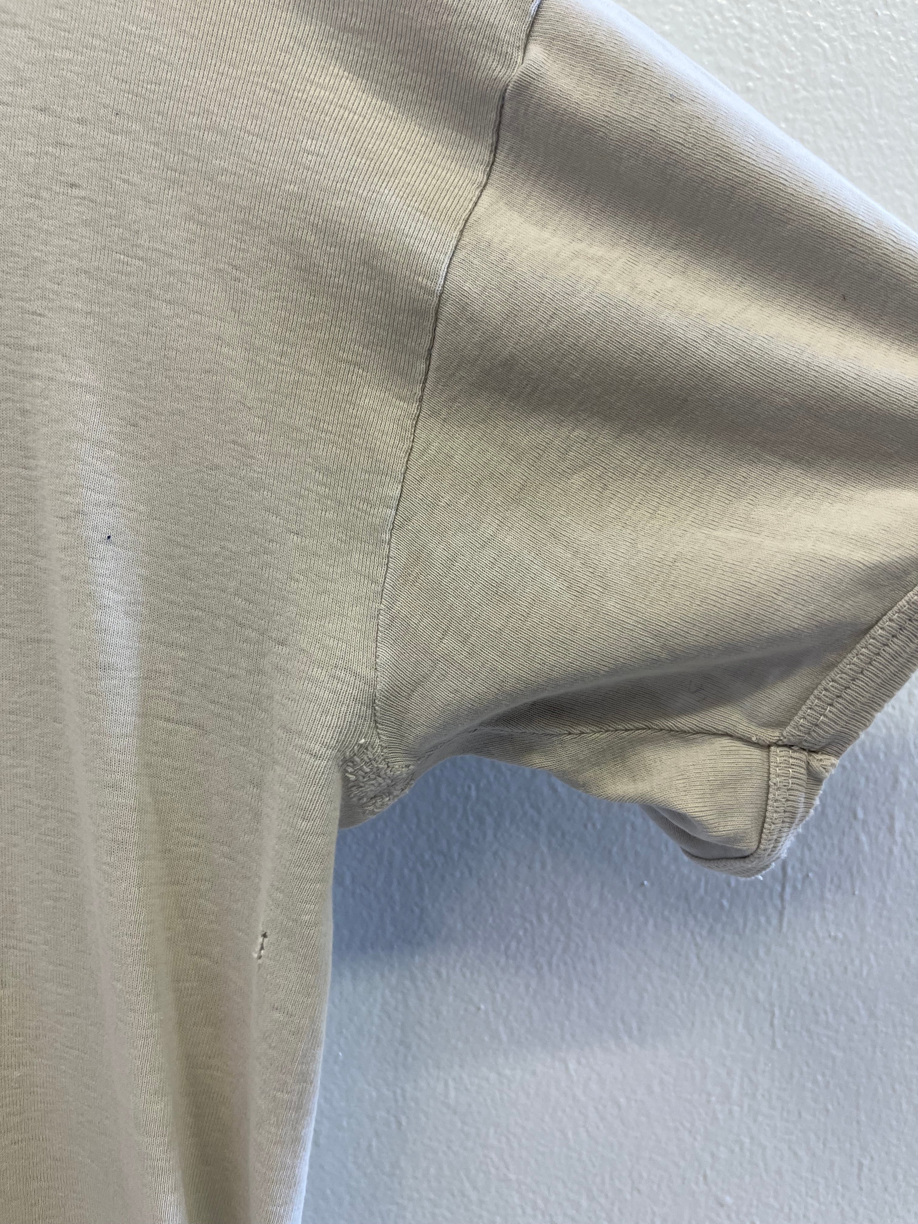 1950s French Distressed Ribbed Work T-Shirt - White - XL