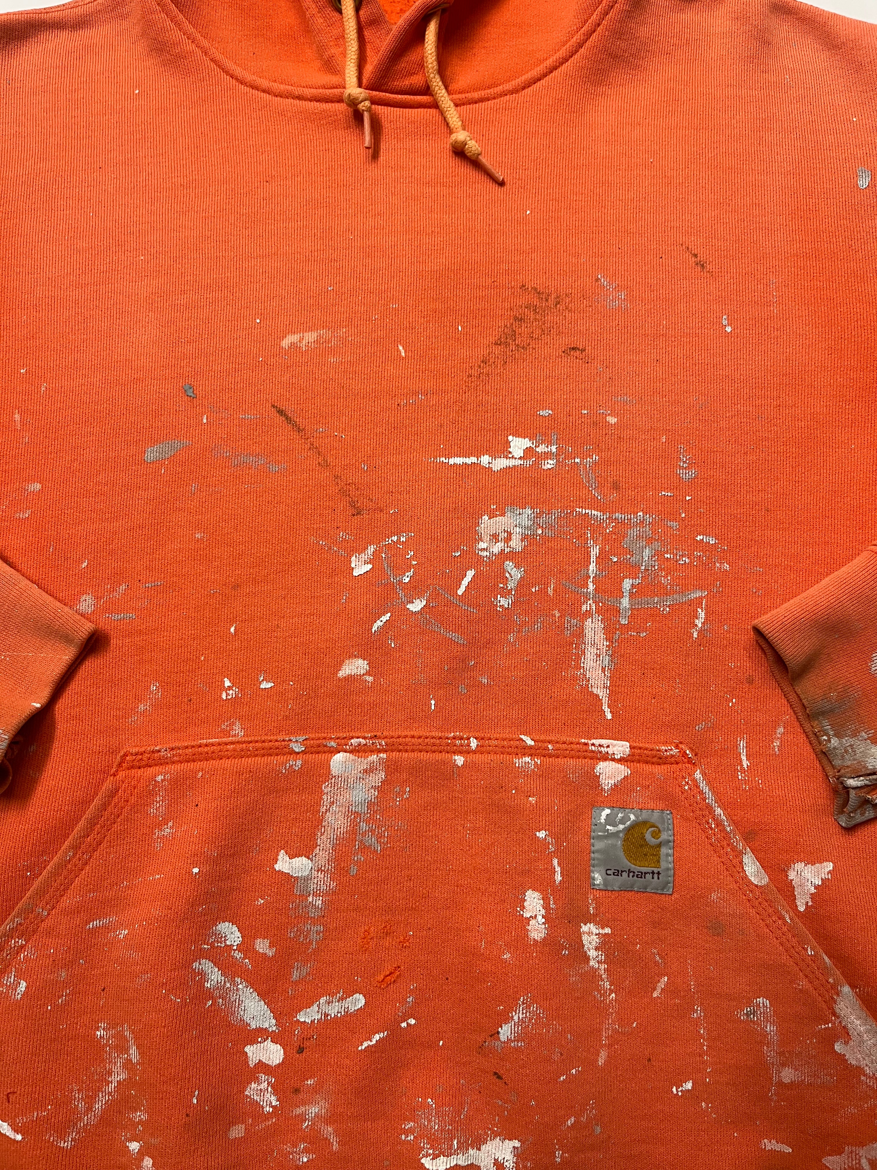 ‘00s Distressed Carhartt Painter Hooded Sweatshirt - Faded Sunkist Orange - S/M/L