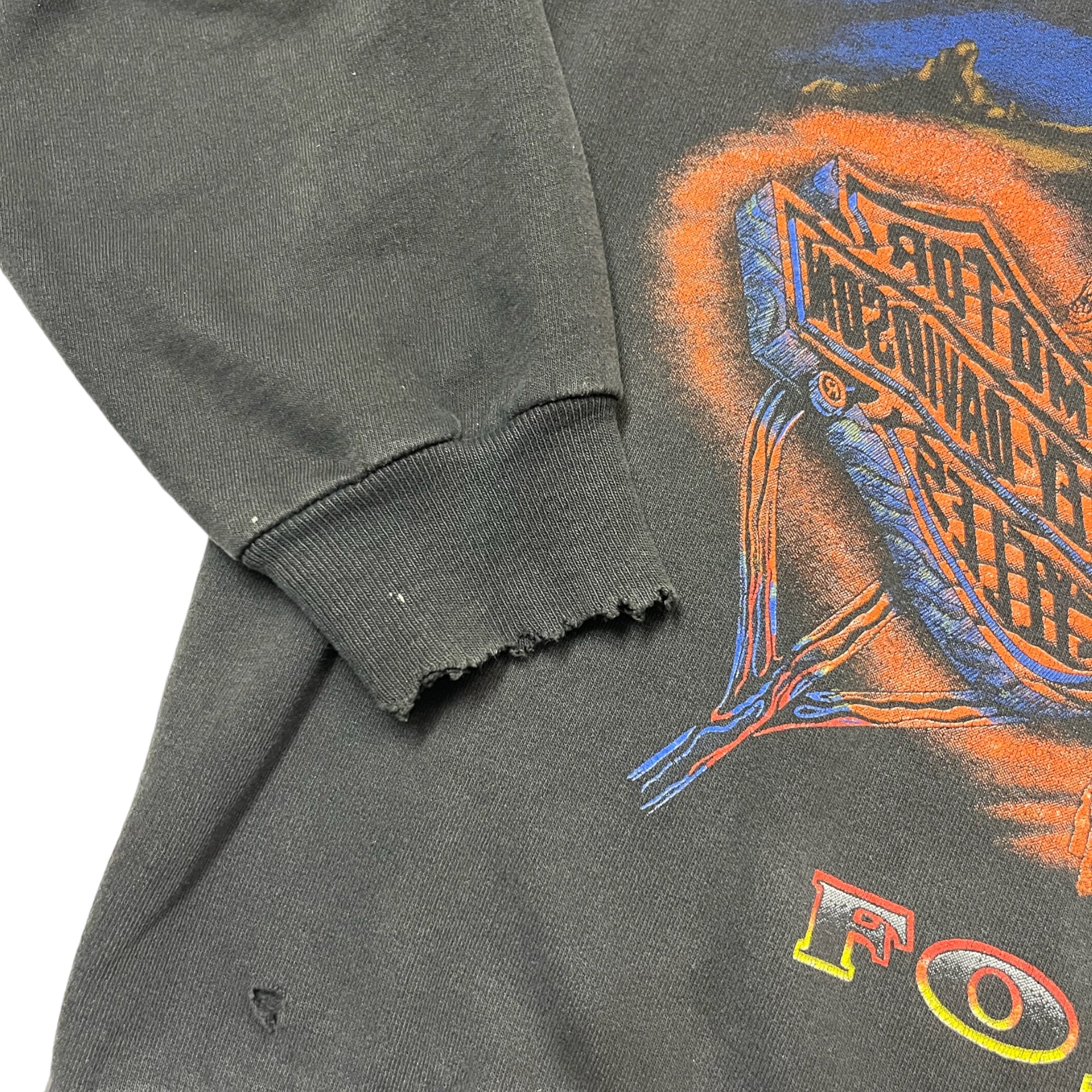 1980s Made in USA Distressed Harley-Davidson ‘One Brand For Life’ Graphic Crewneck Sweatshirt - Faded Black - S
