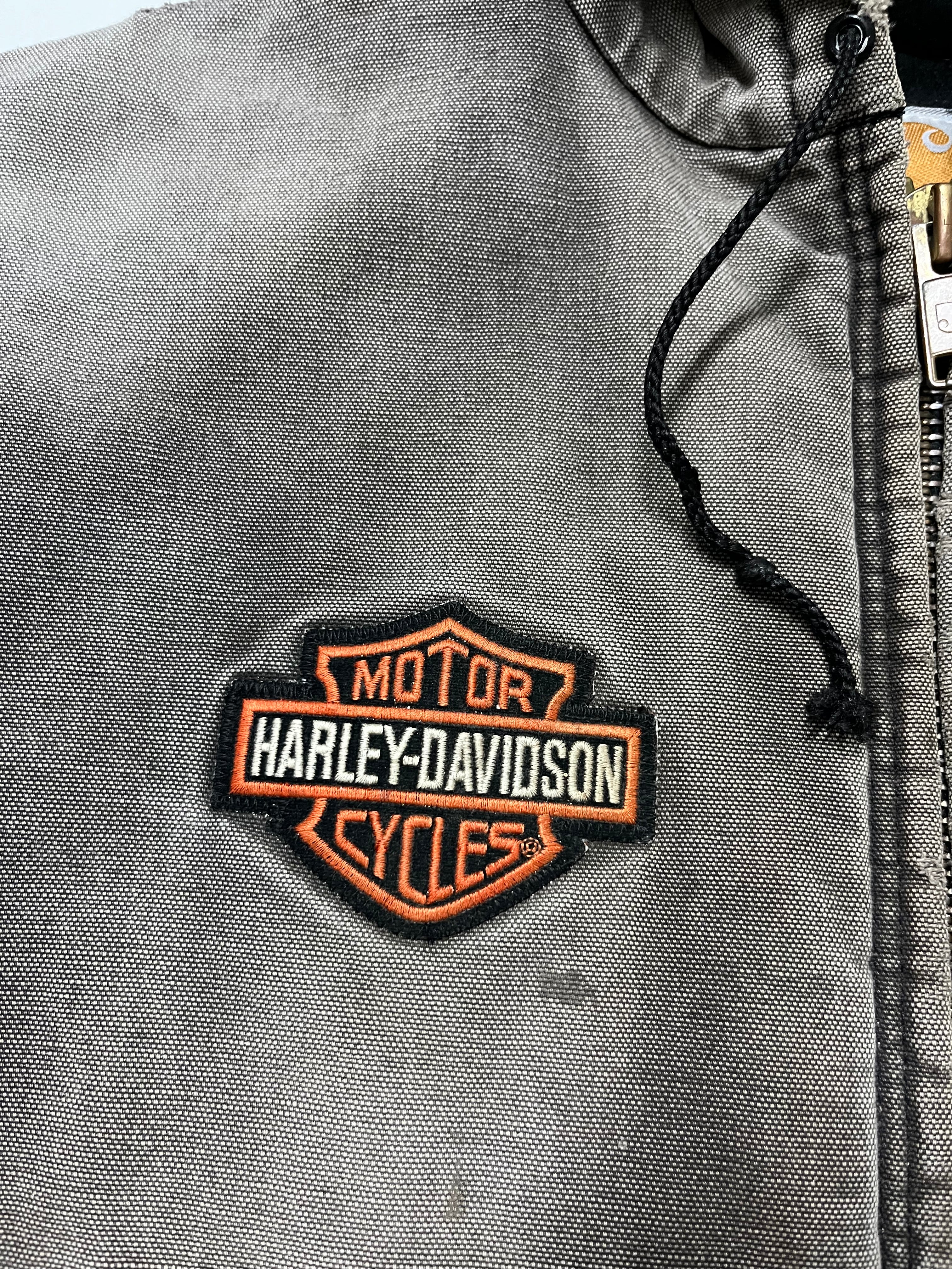 1990s Distressed & Faded Carhartt Harley-Davidson ‘Levi’ Active Jacket - Faded Black/Charcoal - L/LT/XL