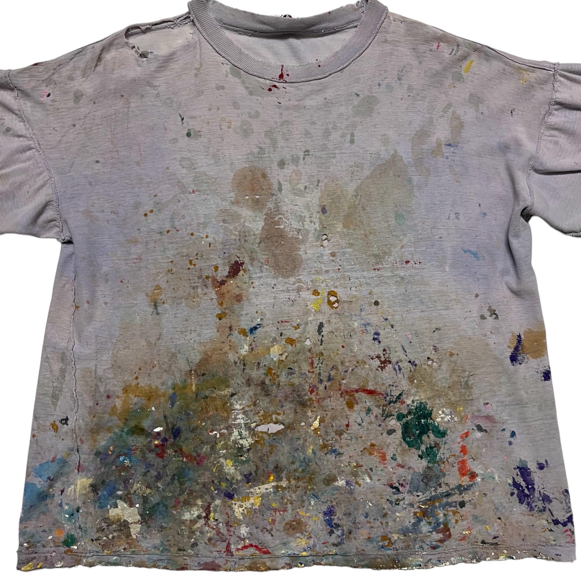 ‘90s Distressed Heavily Painted T-Shirt - Faded Lavender/Multicolor - M/L