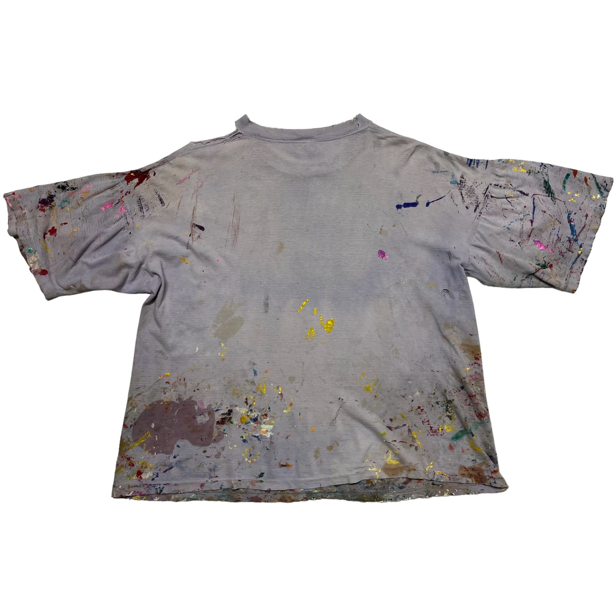 ‘90s Distressed Heavily Painted T-Shirt - Faded Lavender/Multicolor - M/L