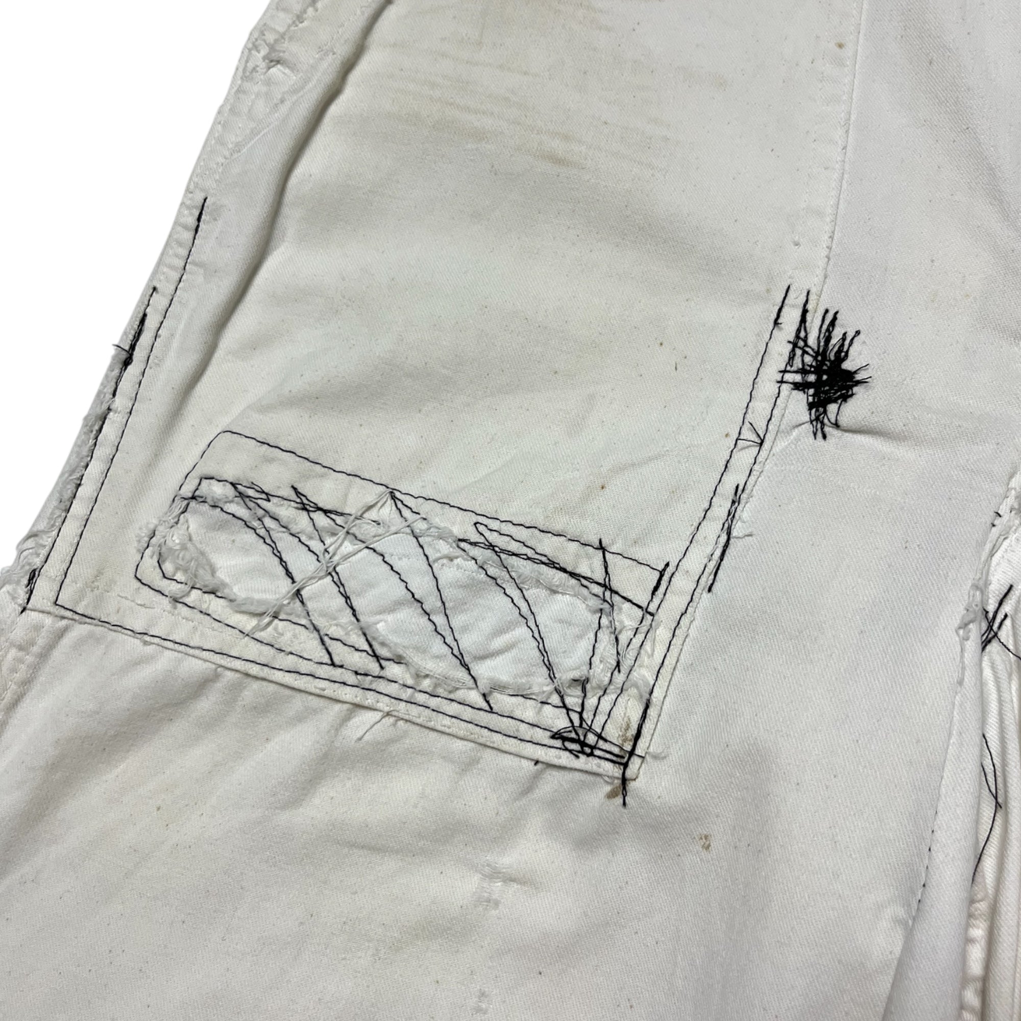 1940s WWII Naval Food Service Hand-Altered & Repaired Trousers - Aged White - 30x29