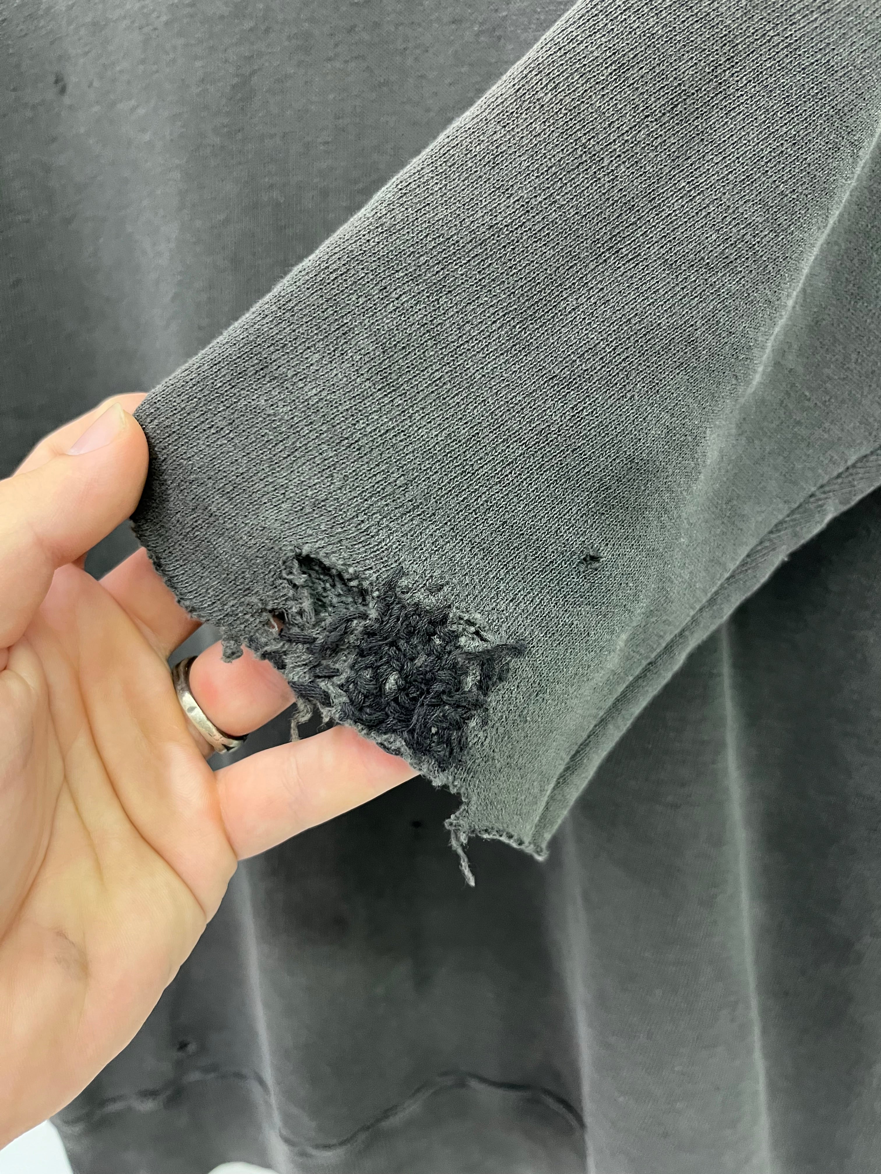 1960s Distressed Cutoff Crewneck Sweatshirt - Faded Black - M/L