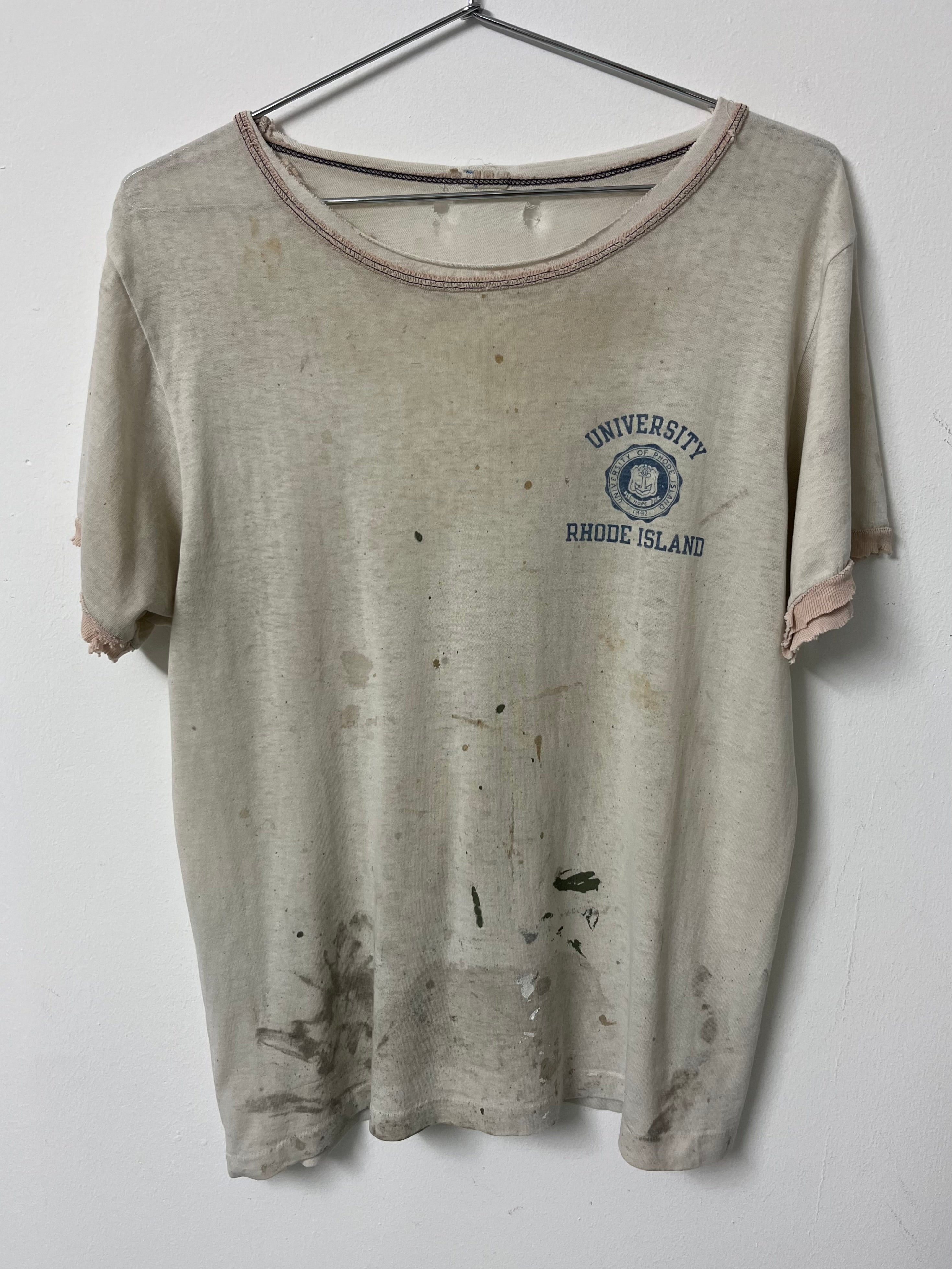 ‘60s Thrashed University of Rhode Island Ringer T-Shirt - Aged White - L