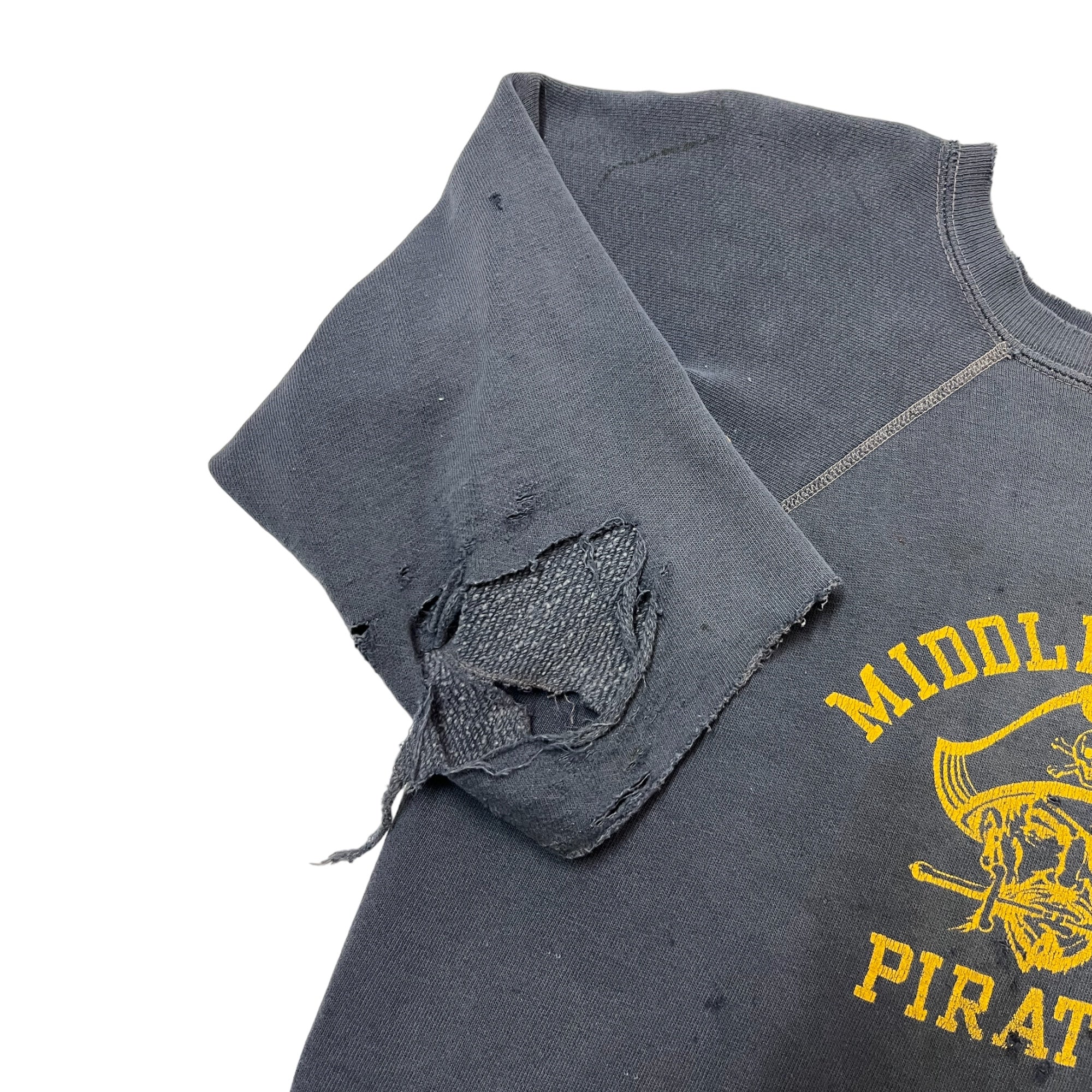 1960s Thrashed Pirates Middle School Graphic Crewneck Sweatshirt - Faded Navy - S