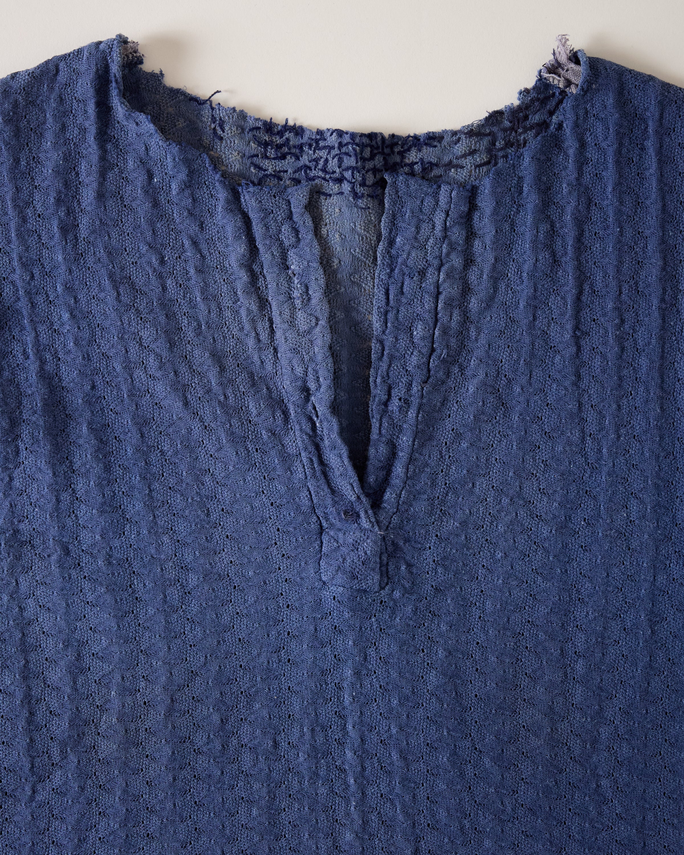 1930/40s French Knit Tank/Blouse with Repairs and Sun Fading - Indigo Blue - S