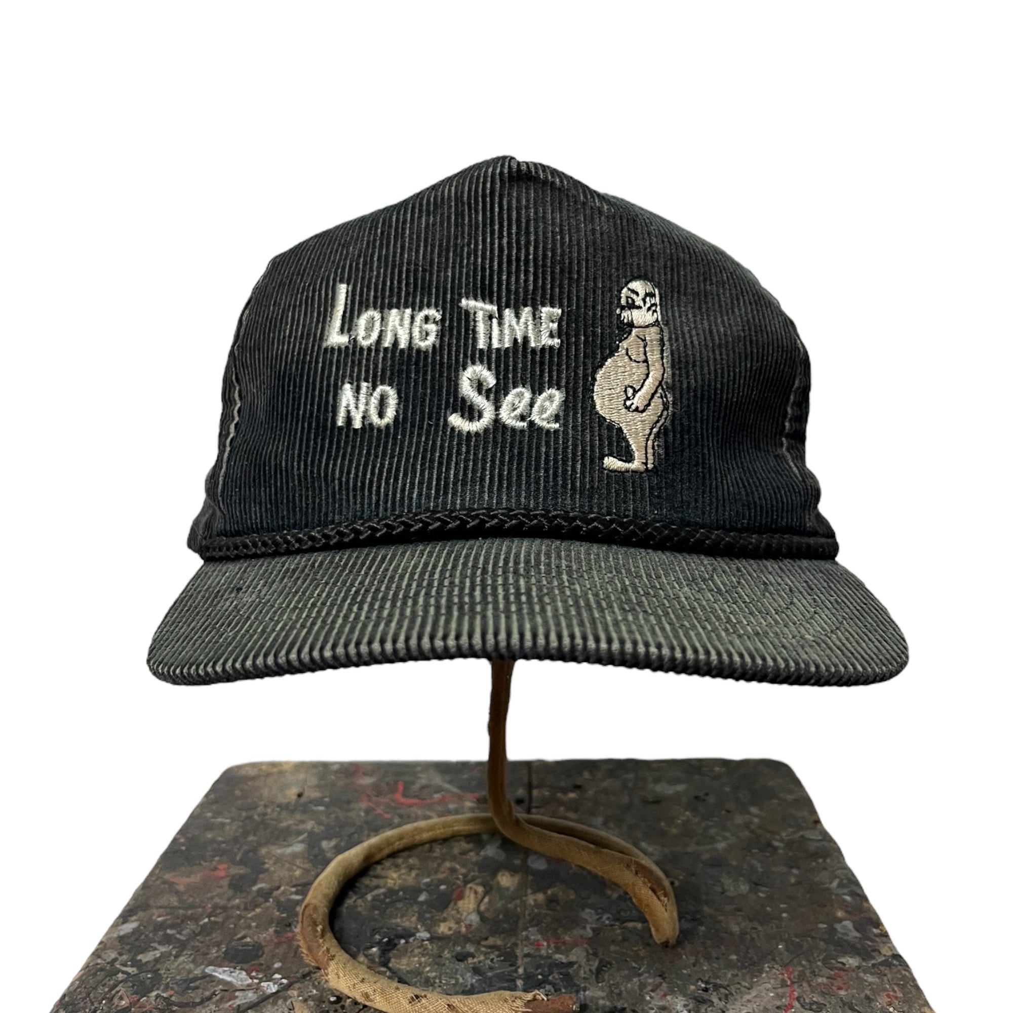 1980s ‘Long Time No See’ Corduroy Trucker Hat - Faded Black/Charcoal - One Size Fits All