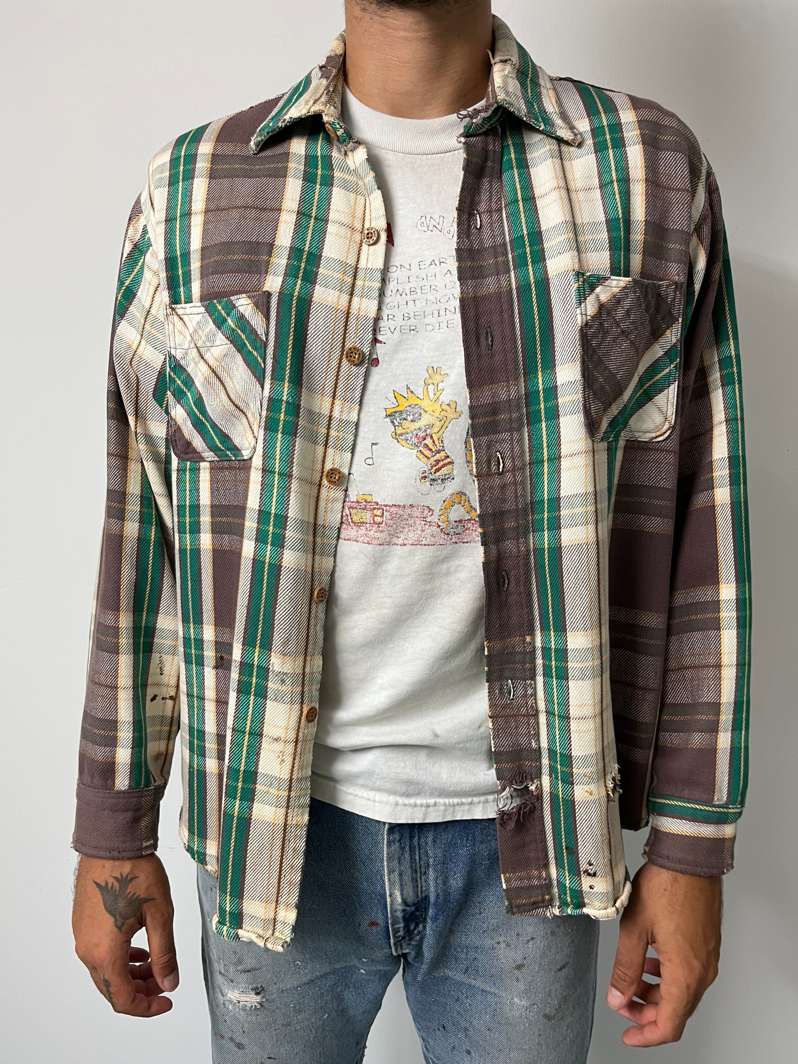1980s Big Mac Thrashed Cotton Flannel - Brown/Cream/Green - M