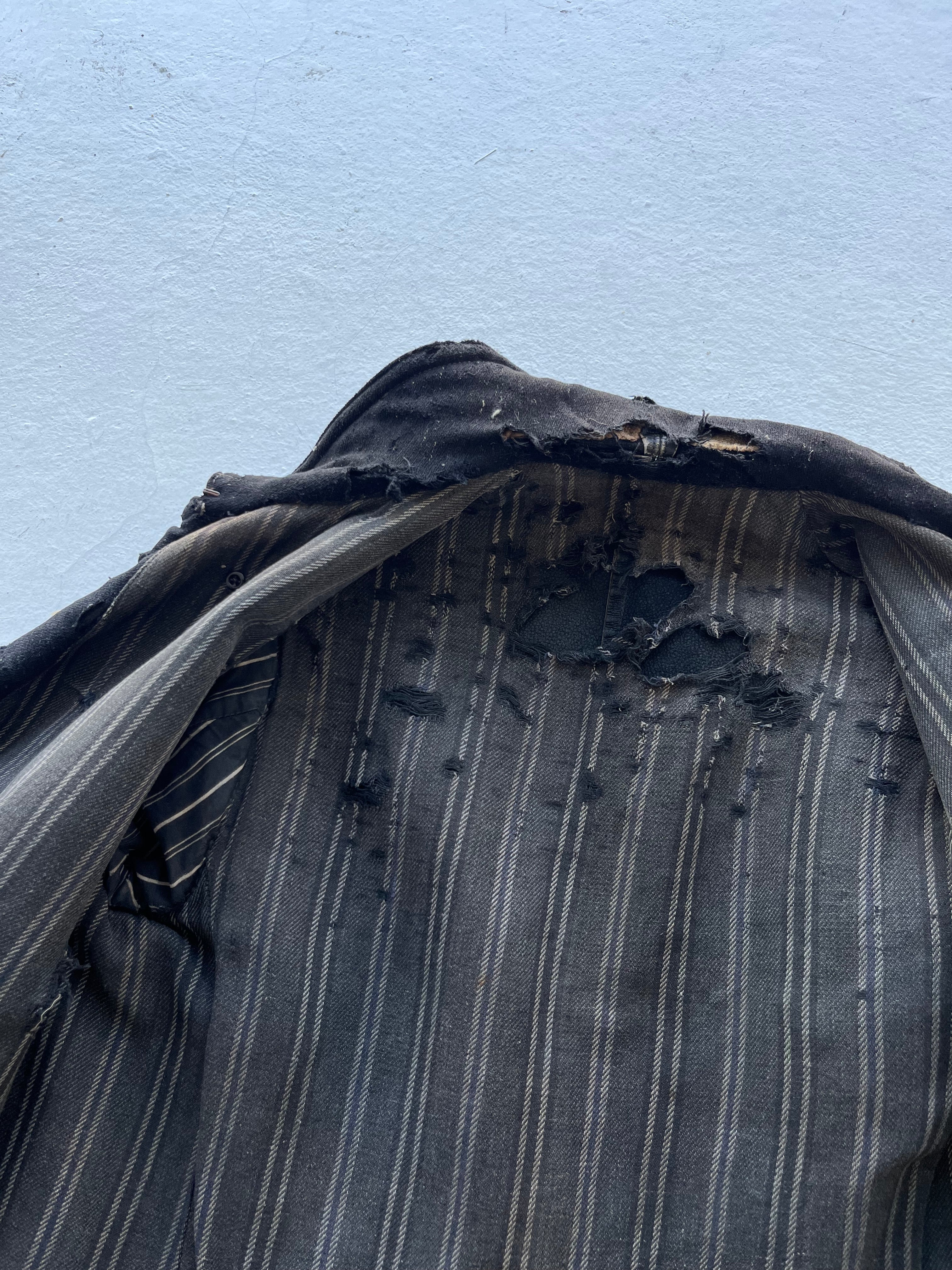 1930s Unusual French ‘Kleber’ Leather Coat with Wool Sleeves - Faded Brown - L