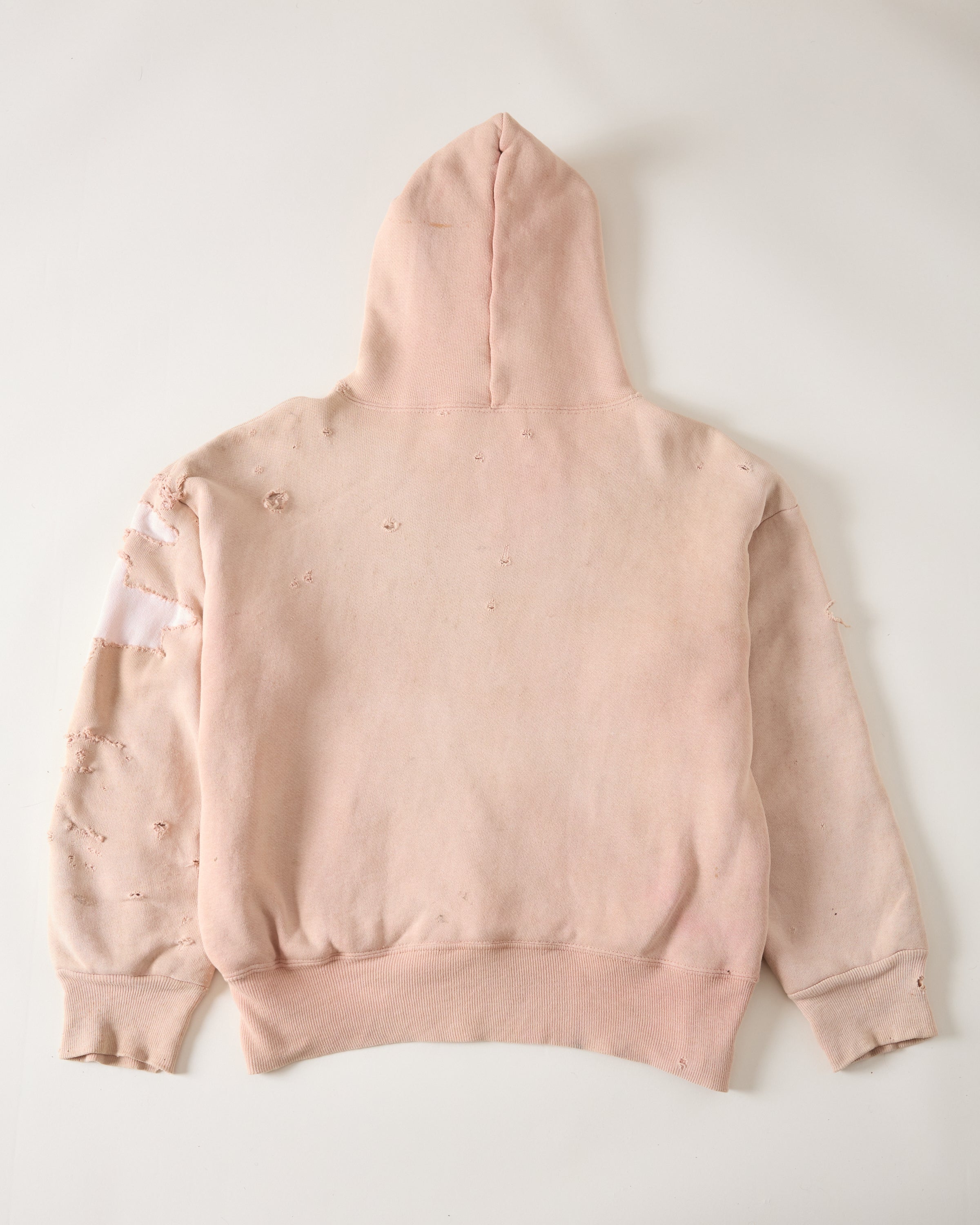 1960s Distressed & Repaired Thermal-Lined Double-Face Hoodie - Faded Pink - M/L