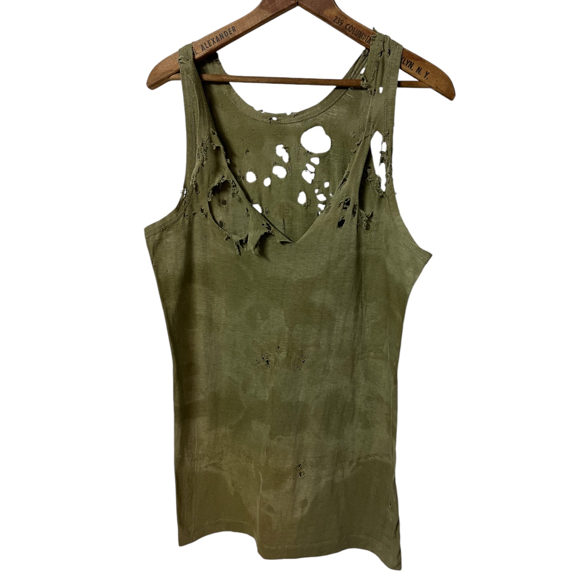 1940s/WWII Thrashed & Faded US Military Tank Top - Military Olive Drab - L