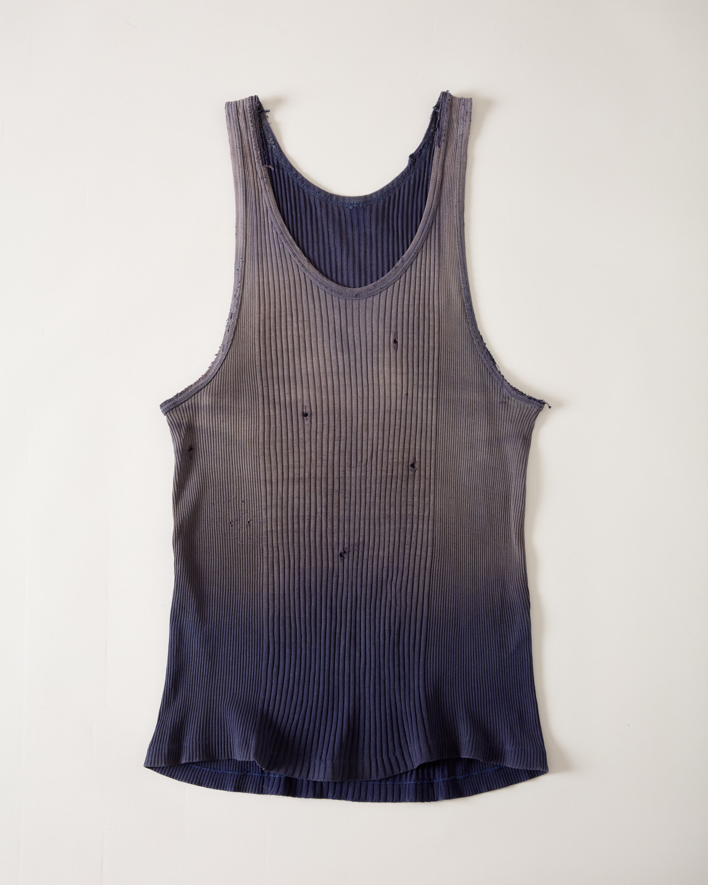 1950s Sun Faded French Ribbed Work Tank with Suspenders Fade - Dark Indigo - L/XL