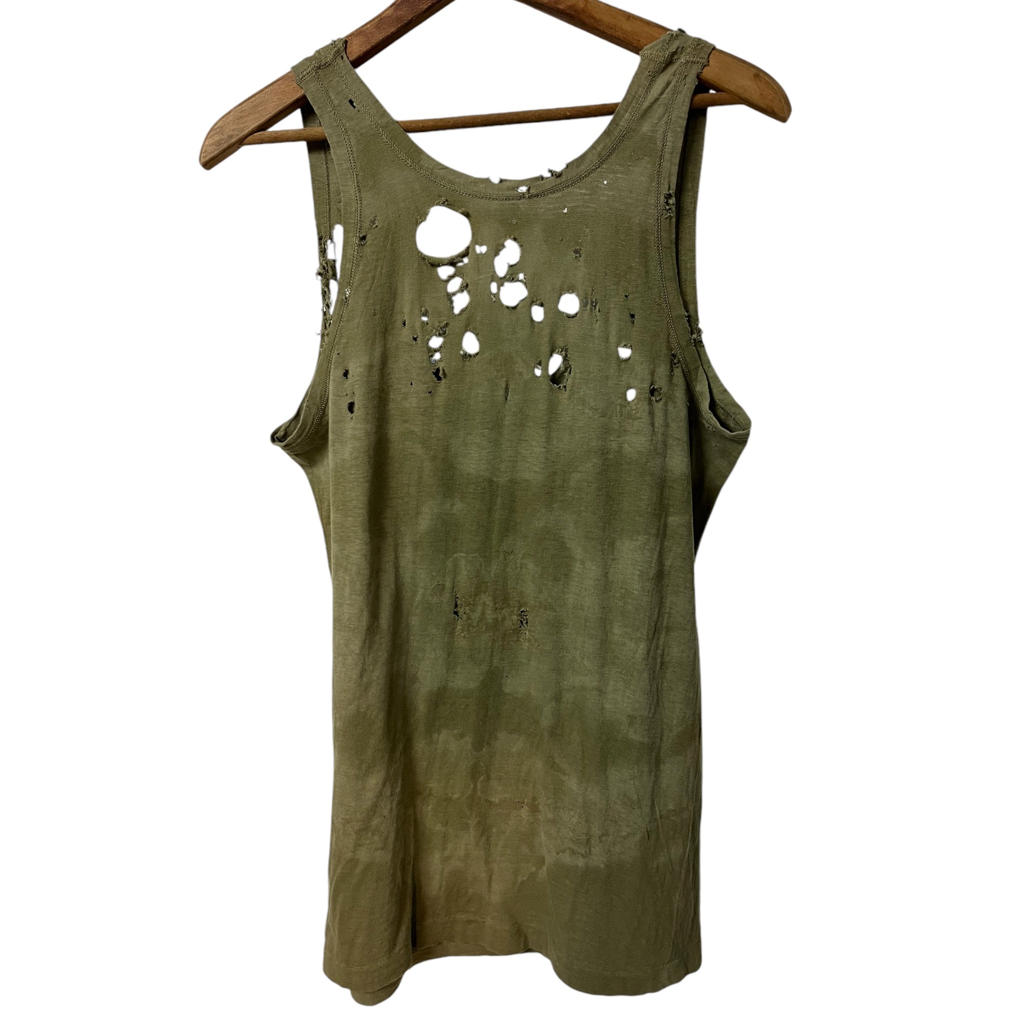 1940s/WWII Thrashed & Faded US Military Tank Top - Military Olive Drab - L