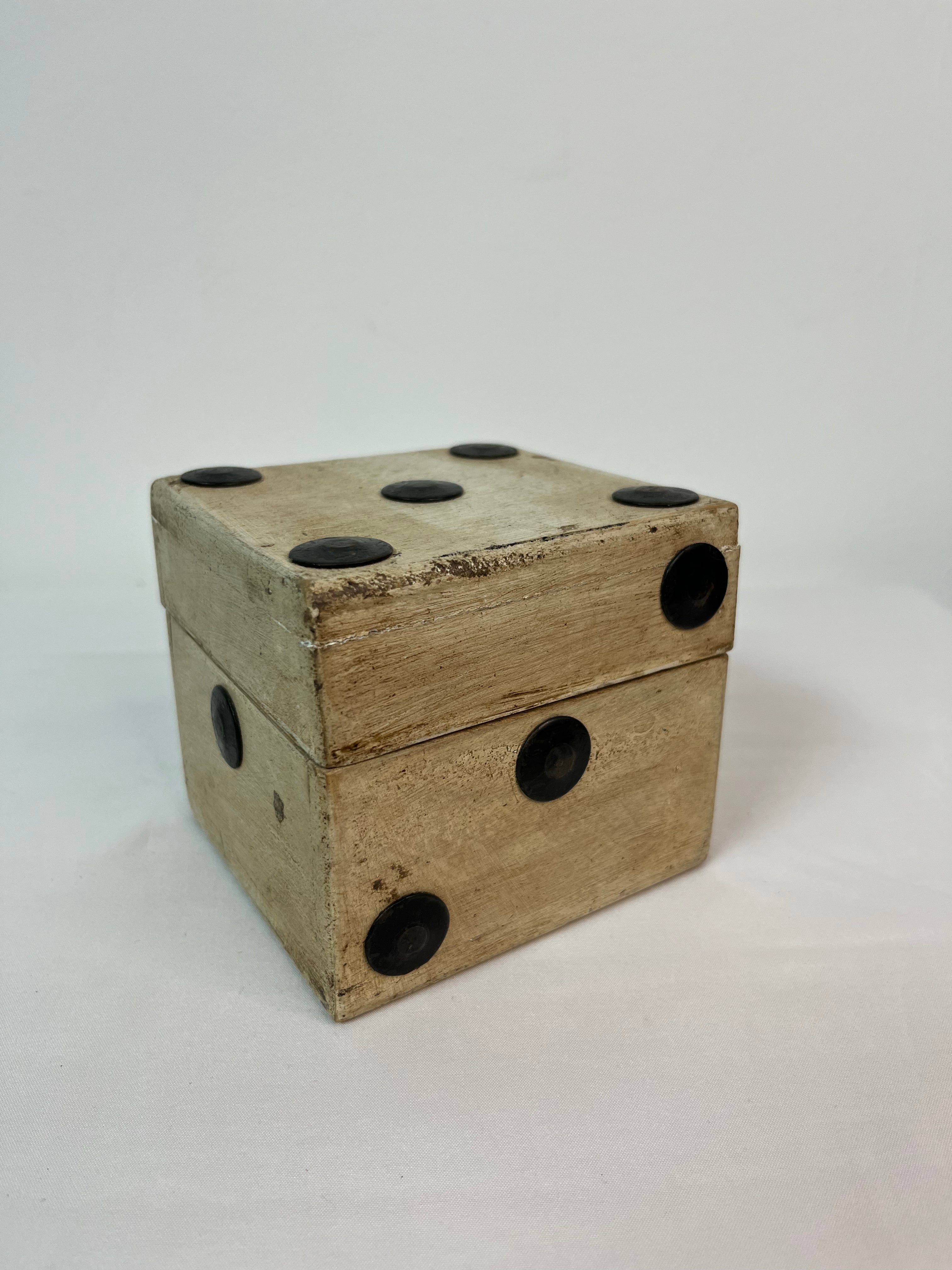 1960s/70s Dice (Die) Wood with Metal Applique Hand Made Folk Art Trinket Box