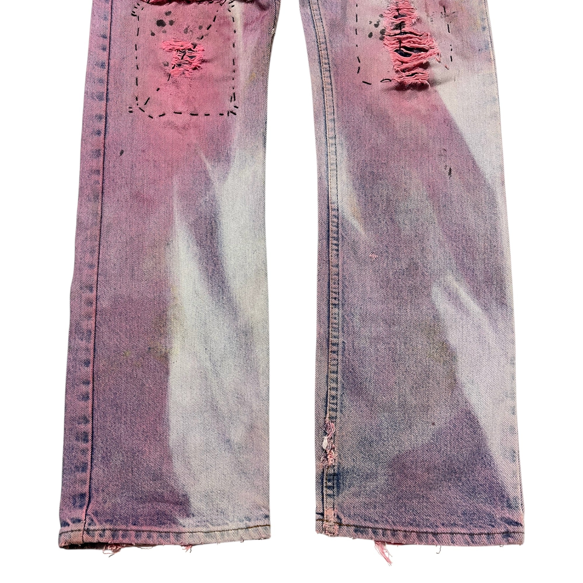 1970s Orange Tab Levi’s Dyed & Repaired Hippie Jeans - Hot Pink/Blue - 31x34