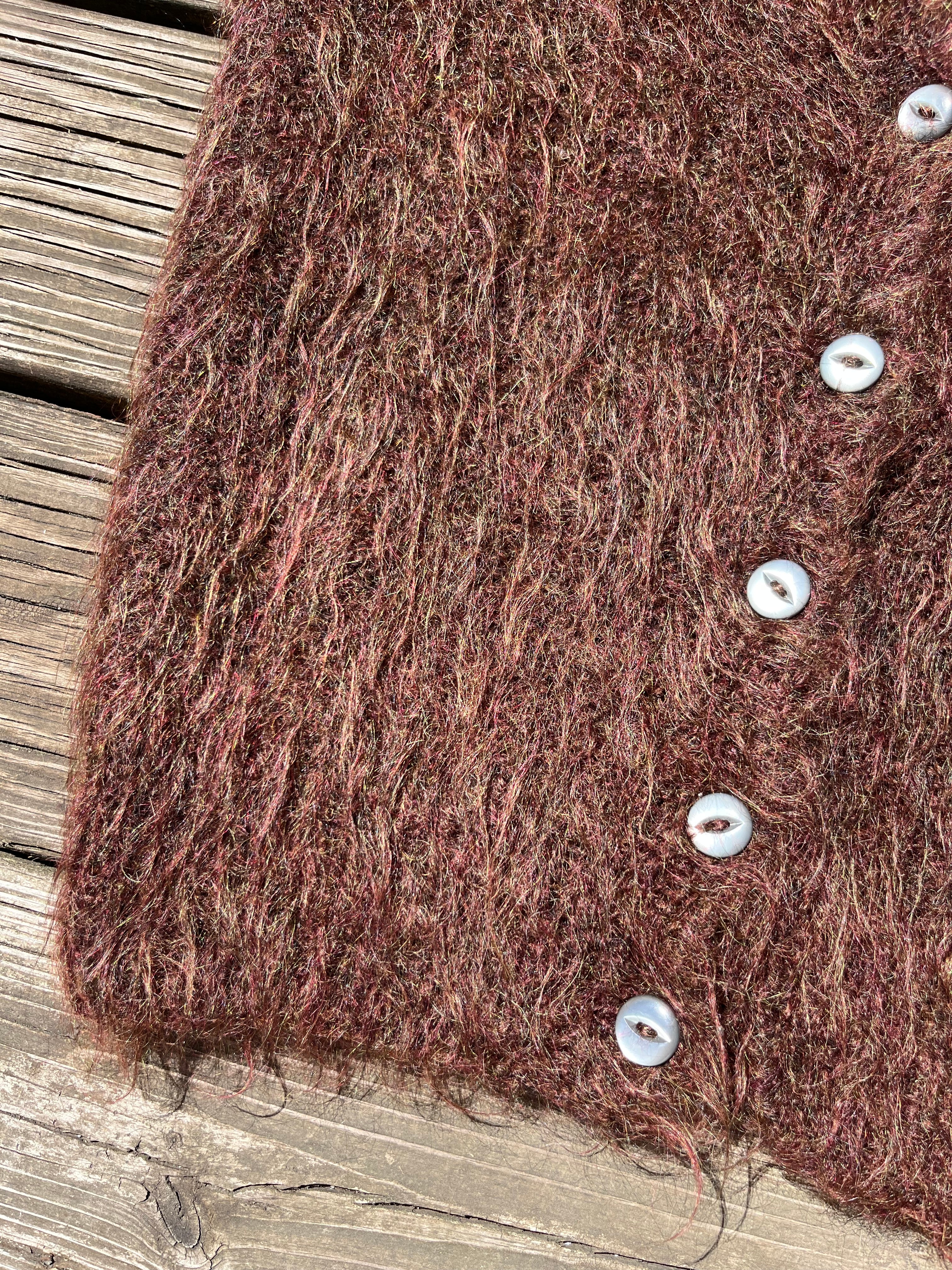 1970s Shaggy Mohair Vest - Grizzly Brown - S/M