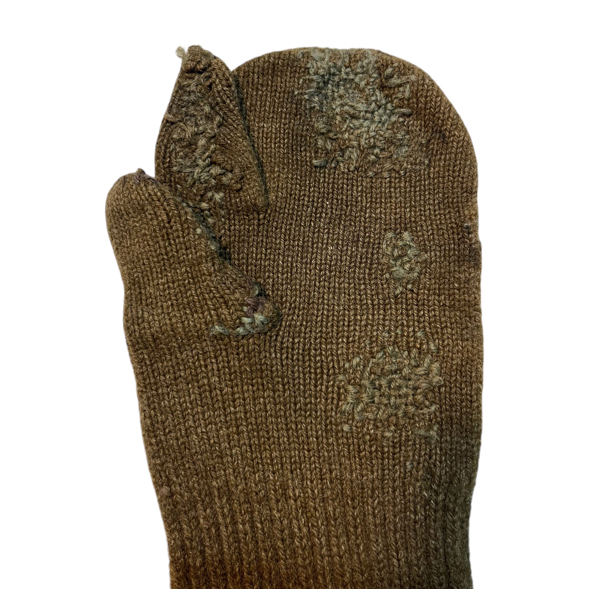 Extensively Repaired WWI/WWII Trigger Finger Gloves - Olive Drab - OSFA