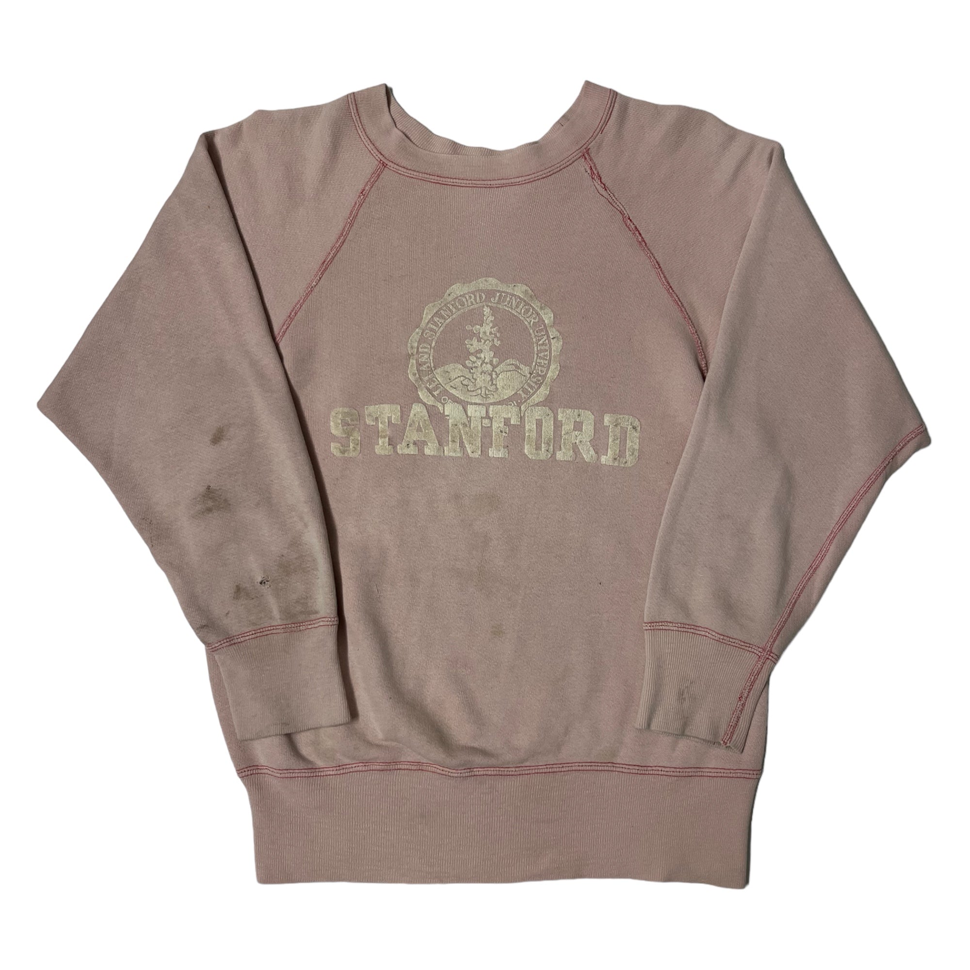 1960s Flock Print Stanford Collegiate Sweatshirt - Faded Pink - M/L