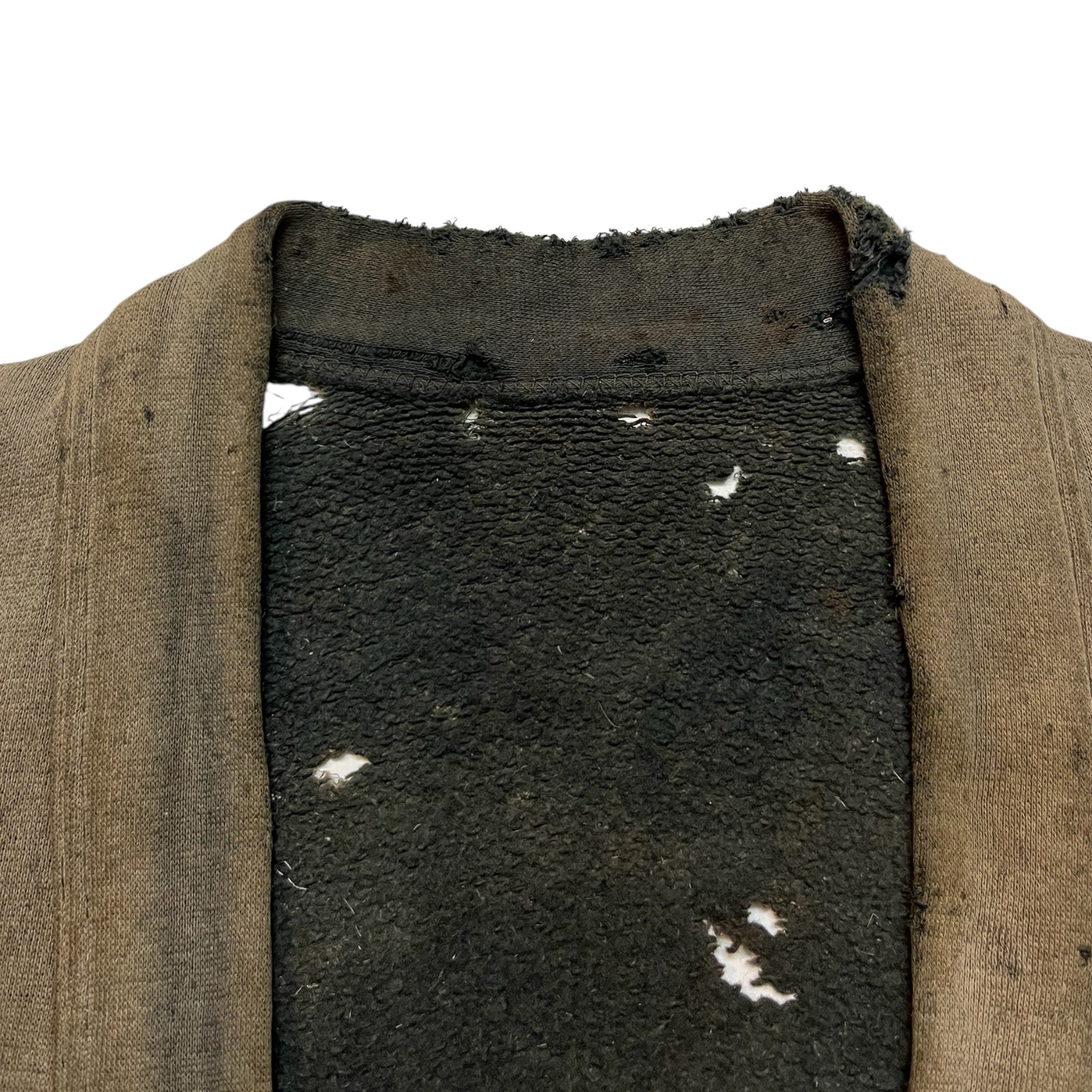 1940s Thrashed Sweatshirt Cardigan - Faded Green/Black - M/L